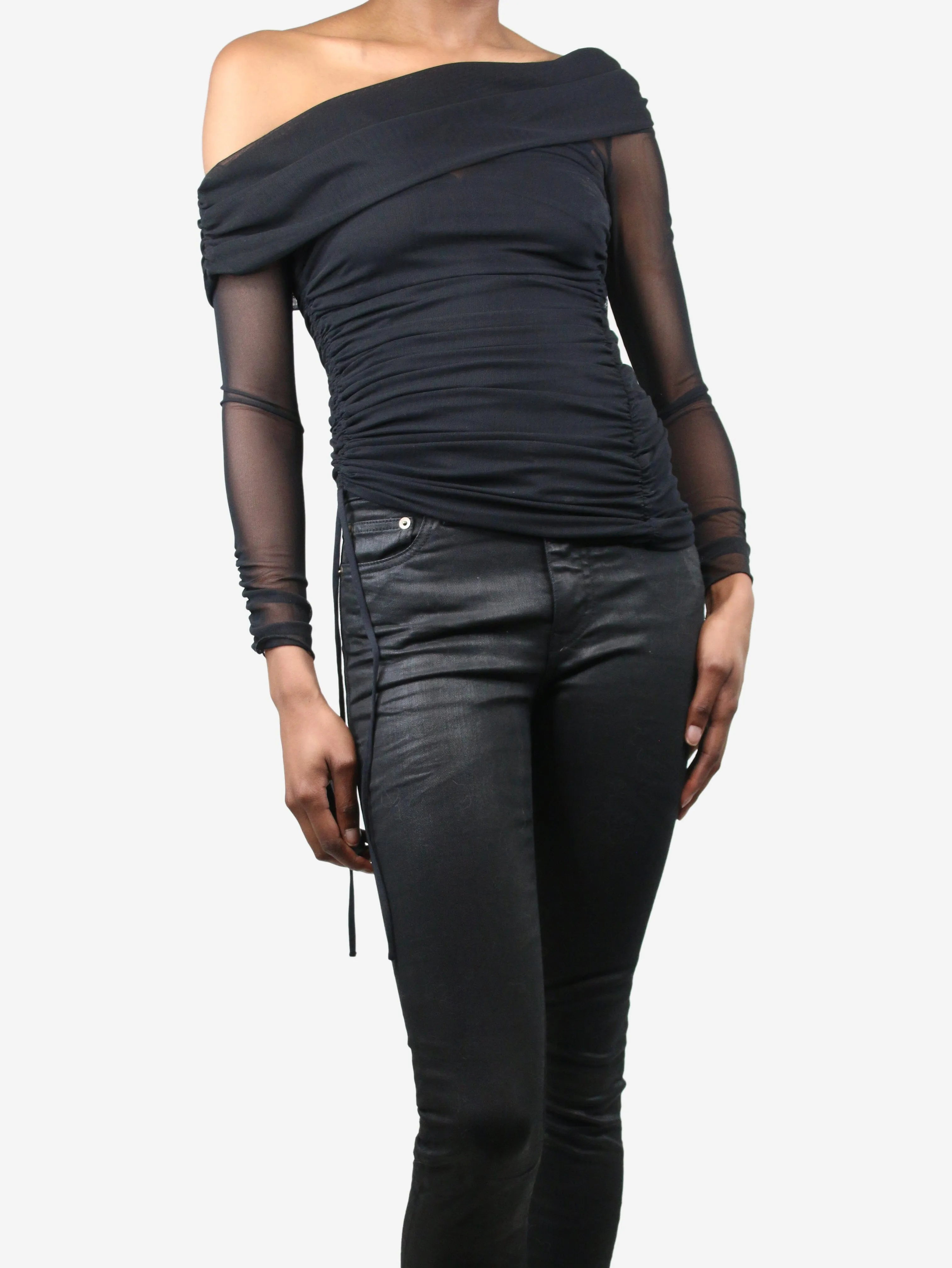 Black sheer ruched top - size XS