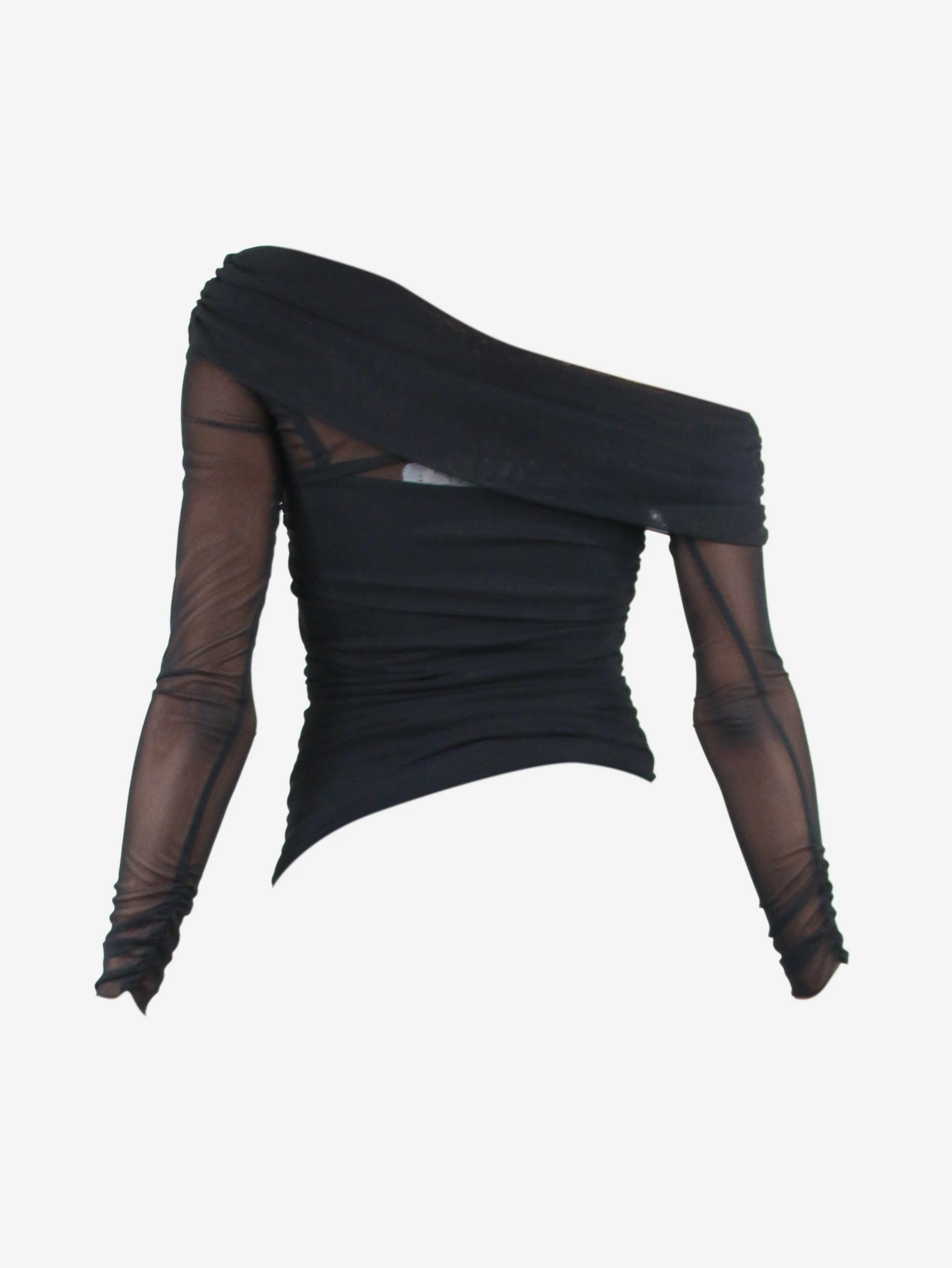 Black sheer ruched top - size XS