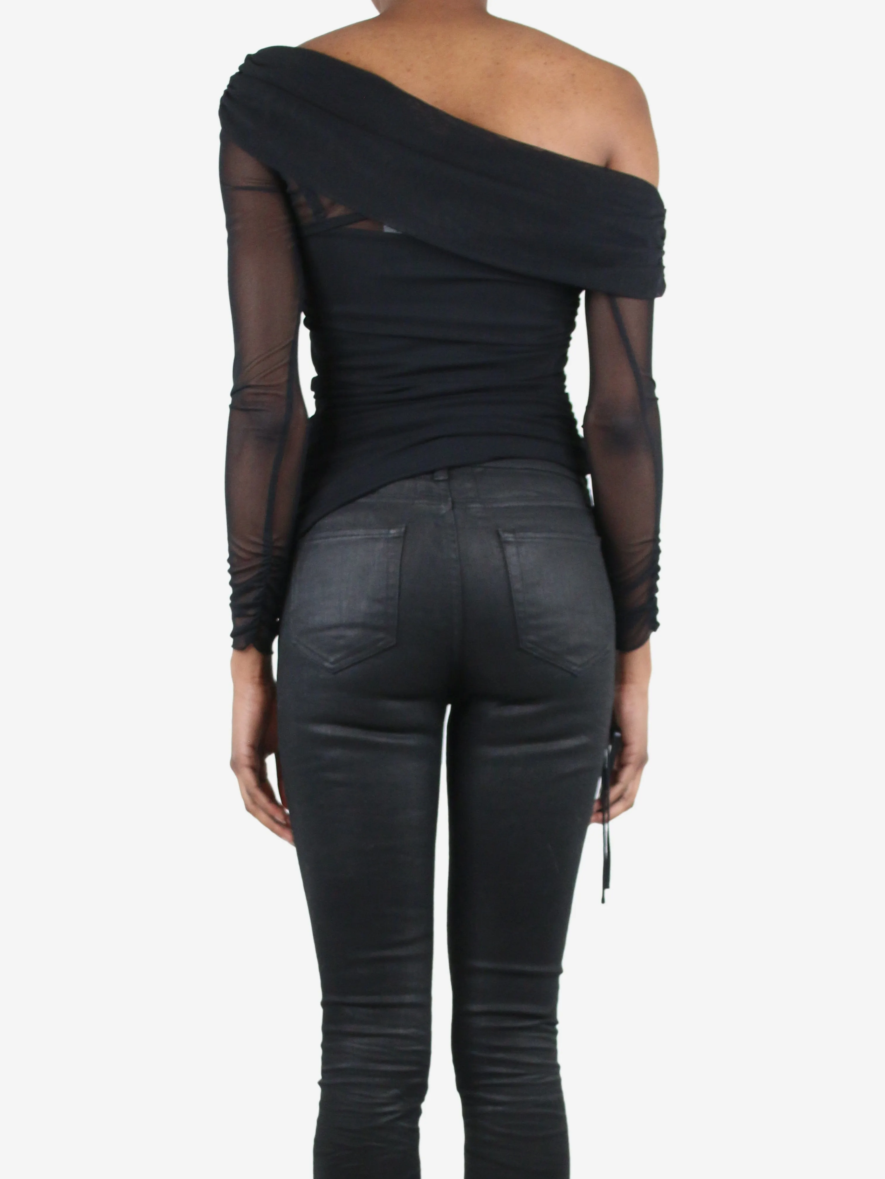 Black sheer ruched top - size XS