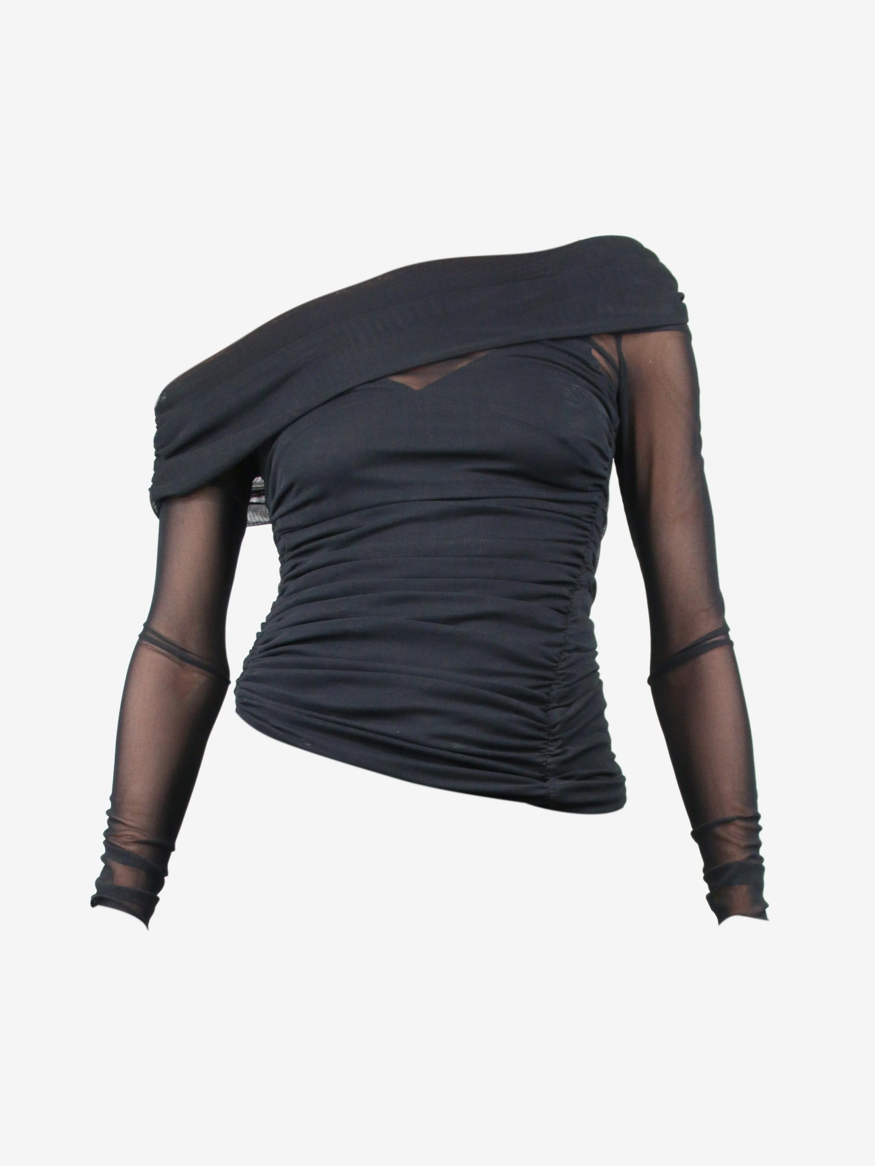 Black sheer ruched top - size XS