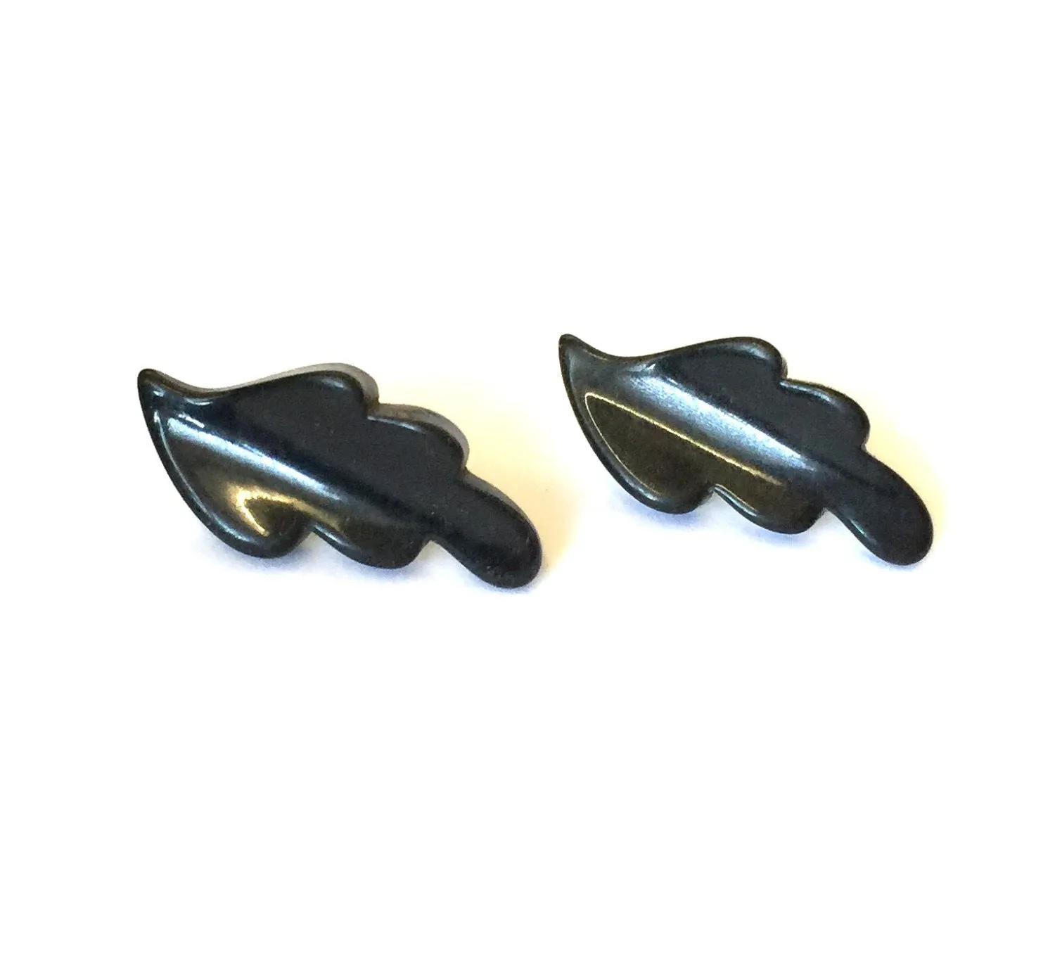 Black Swirled Leaf Vintage Lucite Stud Earrings