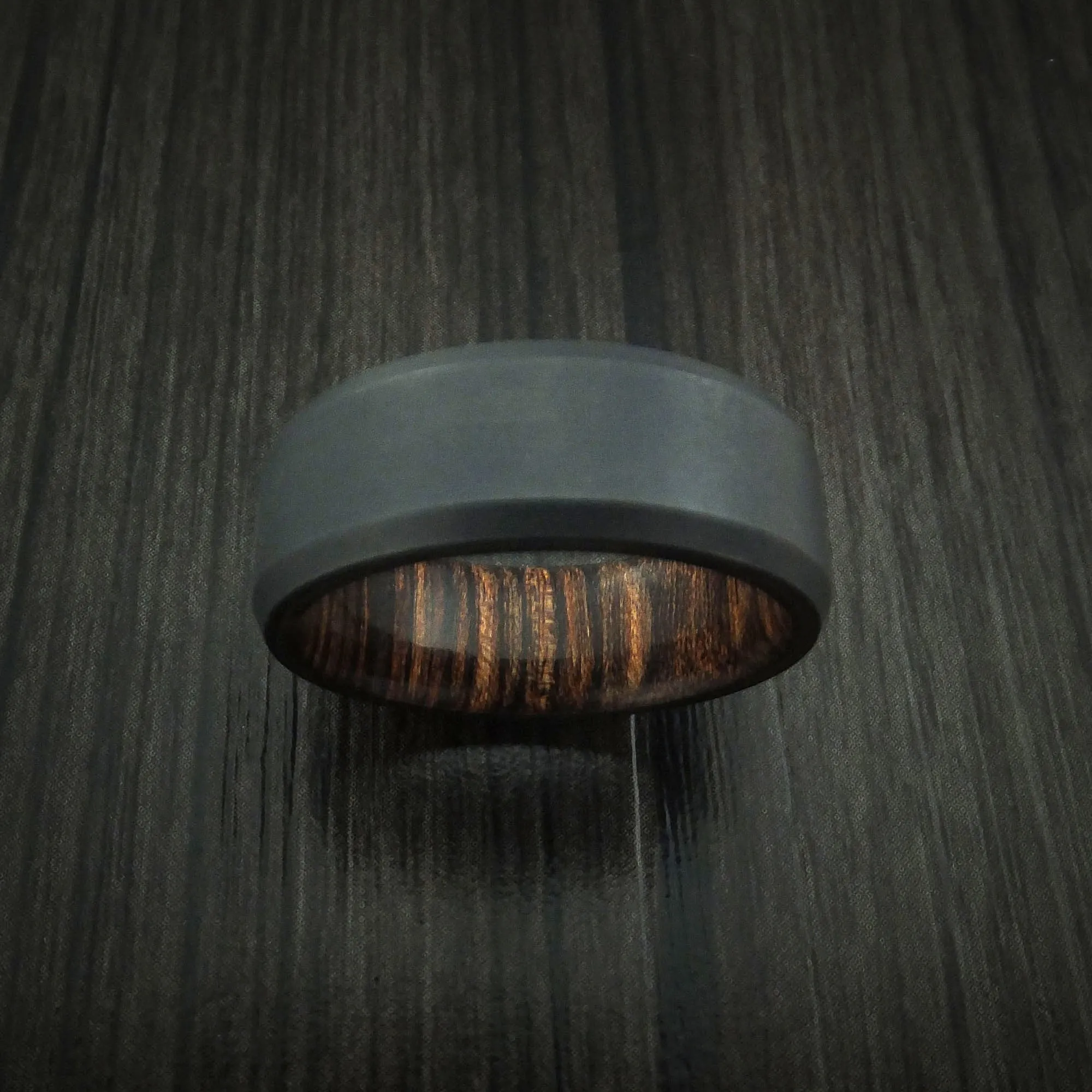Black Titanium Men's Ring with Hardwood Interior Sleeve Custom Made