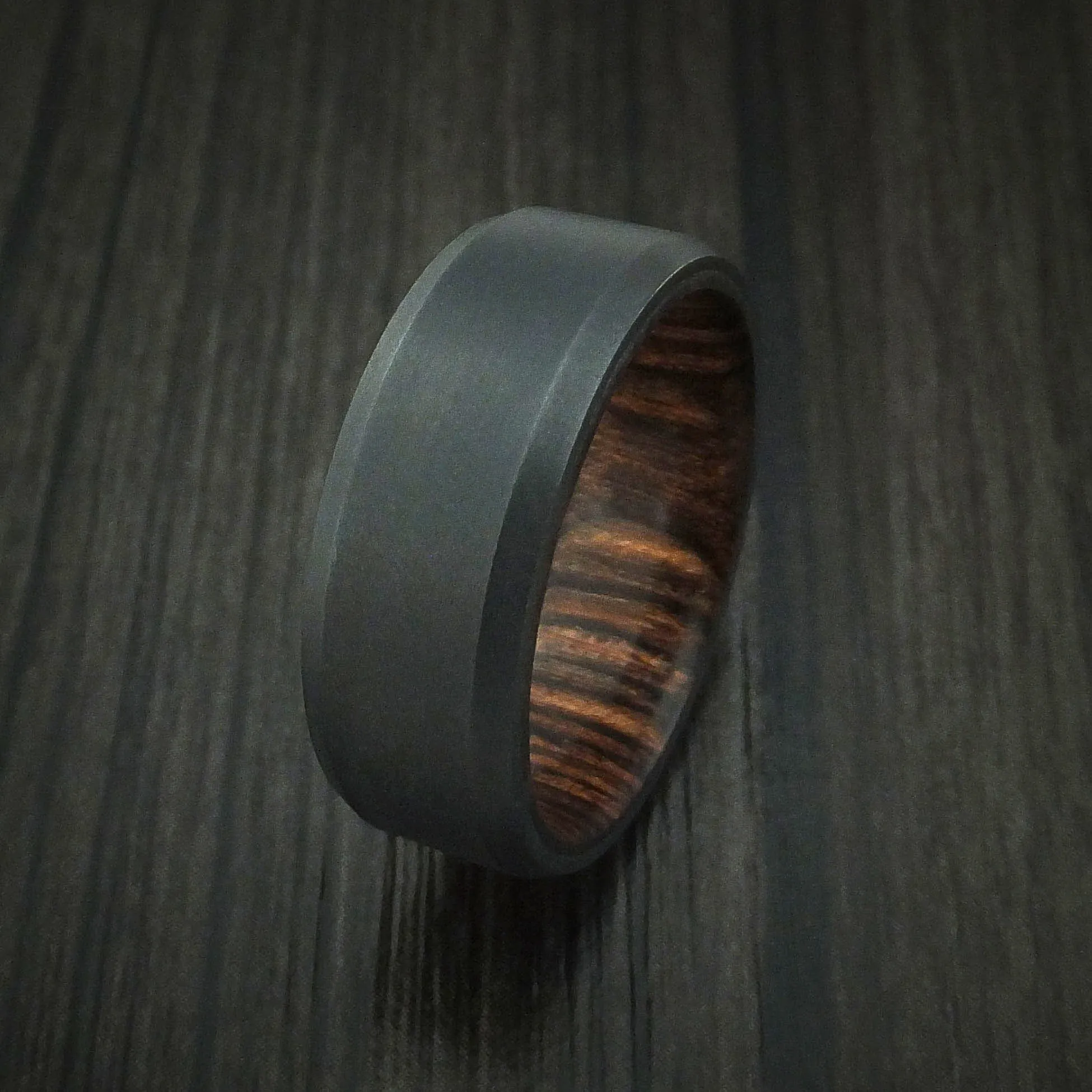 Black Titanium Men's Ring with Hardwood Interior Sleeve Custom Made