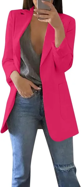 Blazers for Women Long Sleeve Button Open Front Blazer Jacket Solid/Hawaii Print Trendy Suite Coat with Pockets