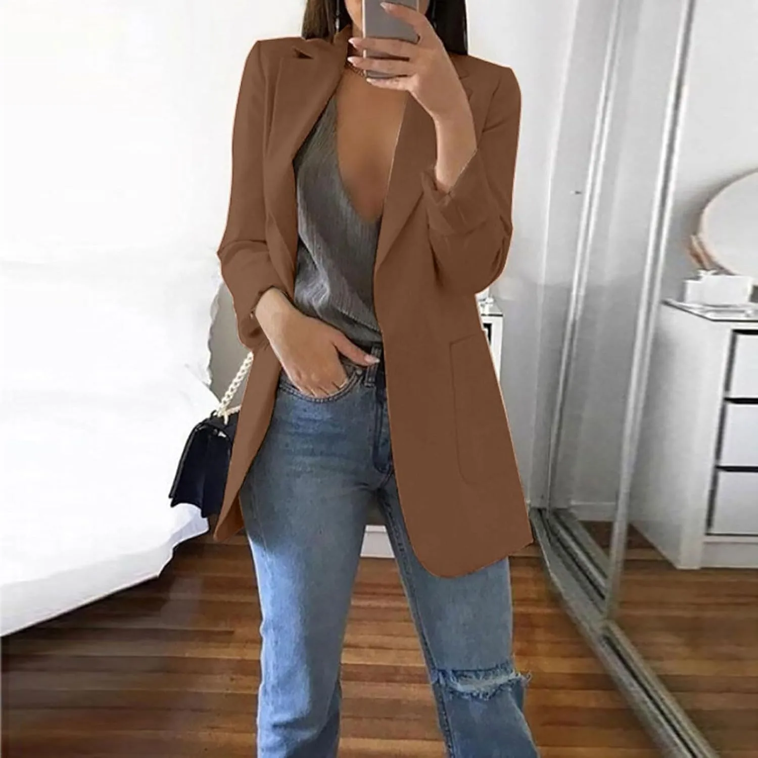 Blazers for Women Long Sleeve Button Open Front Blazer Jacket Solid/Hawaii Print Trendy Suite Coat with Pockets