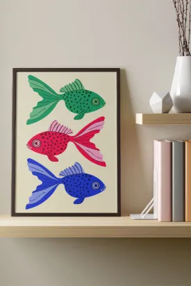 Bold Graphic Three Goldfish Giclée Art Print Poster (Off White)