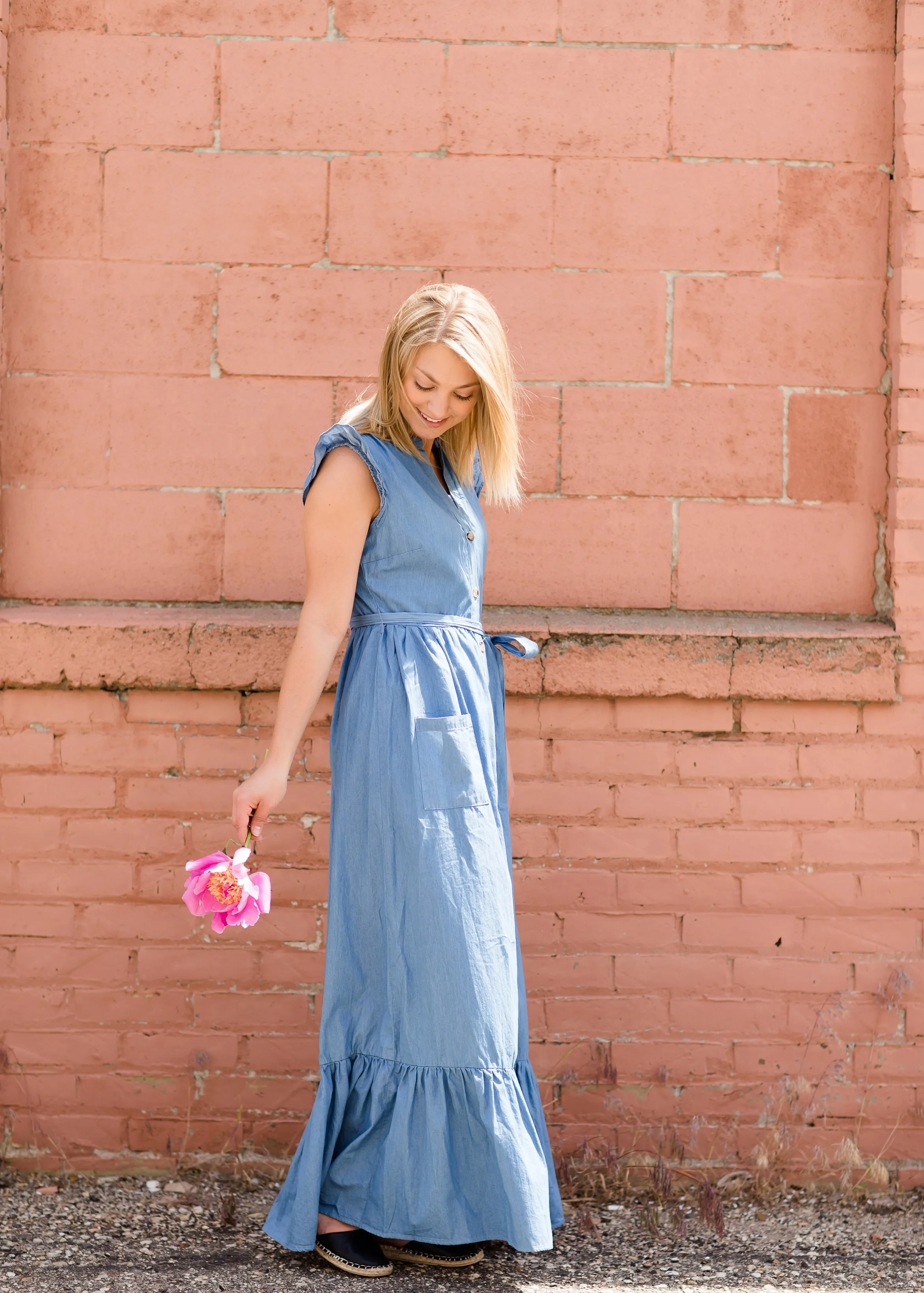 Button Front Denim Maxi Dress - FINAL SALE