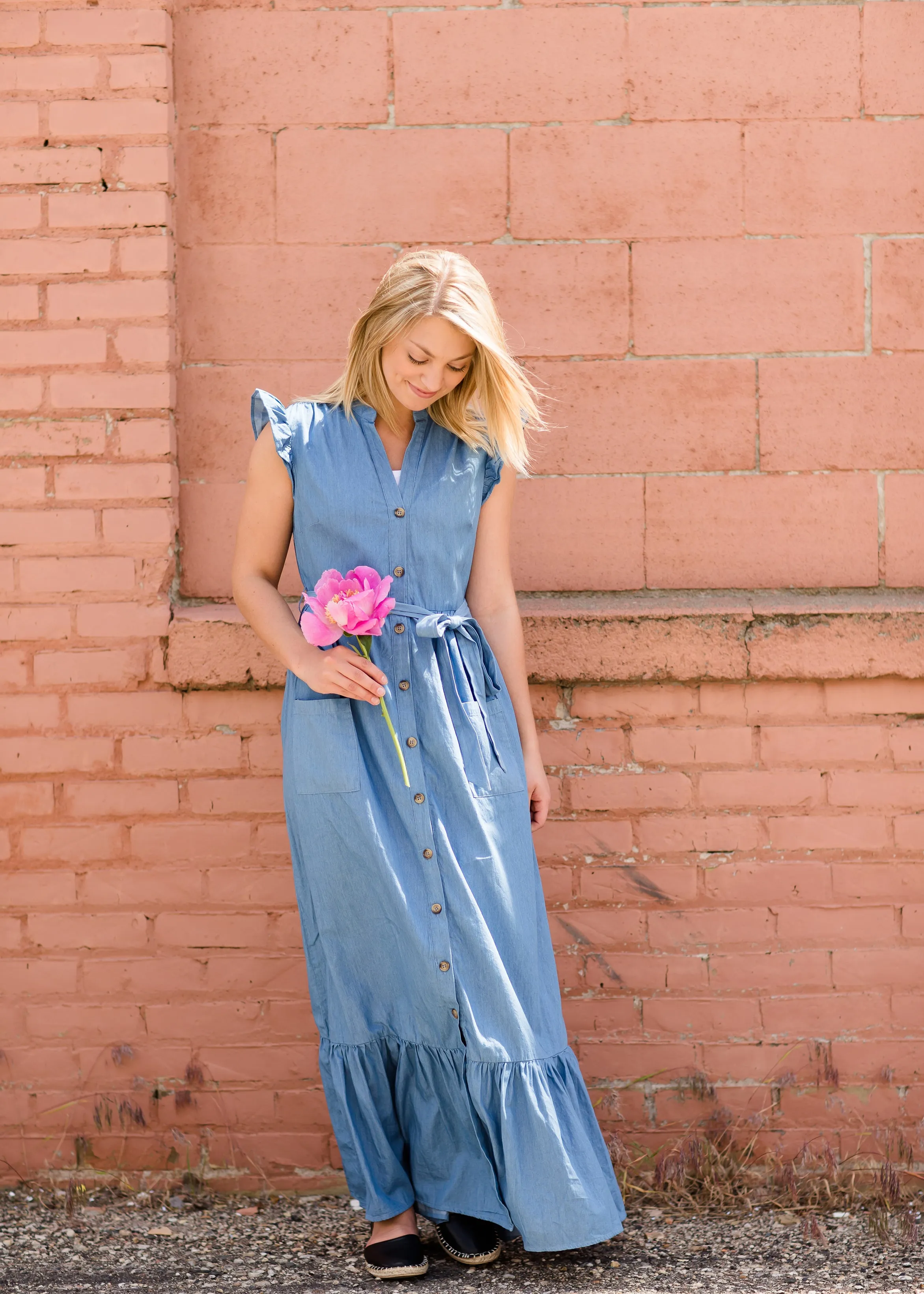 Button Front Denim Maxi Dress - FINAL SALE