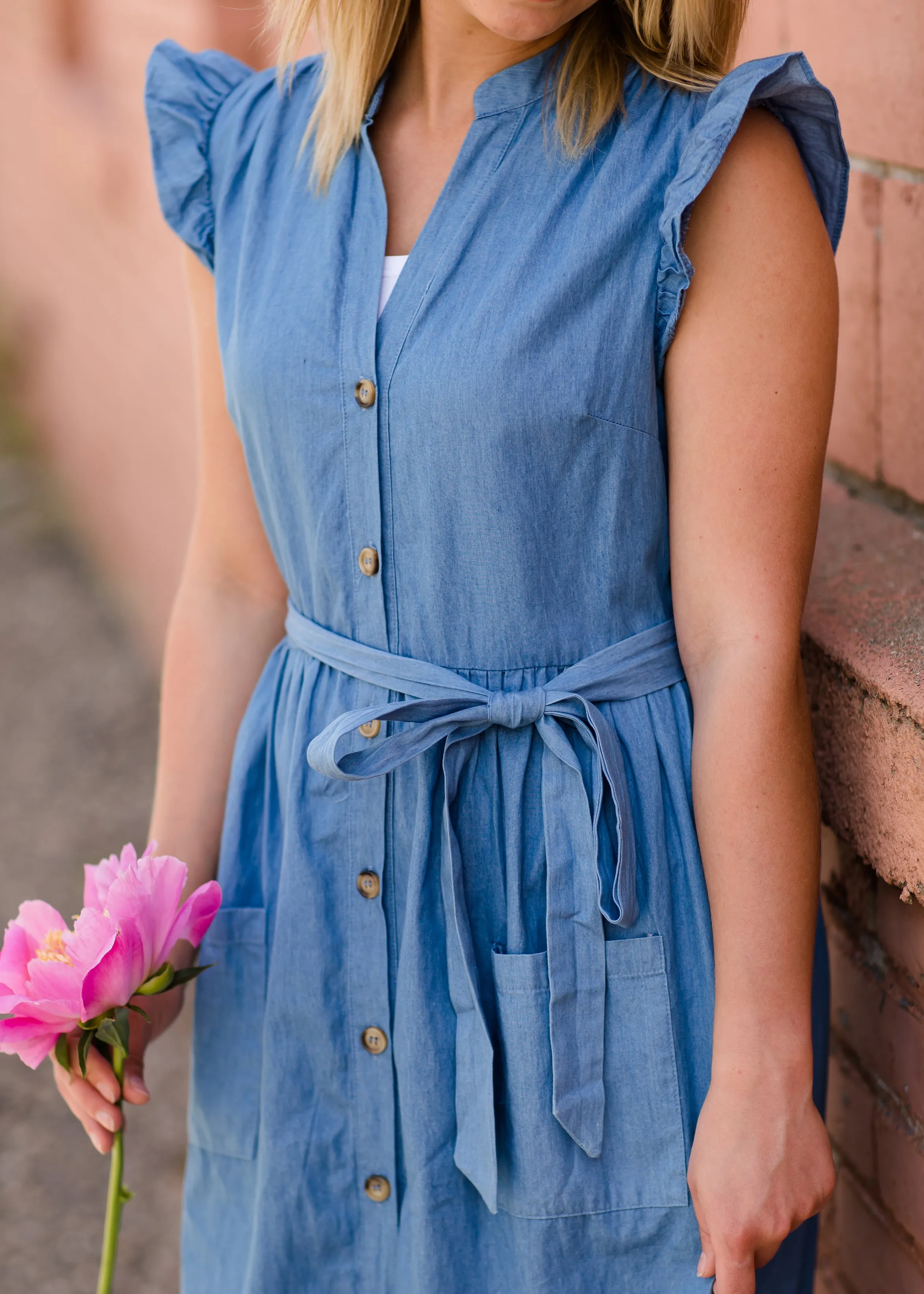 Button Front Denim Maxi Dress - FINAL SALE