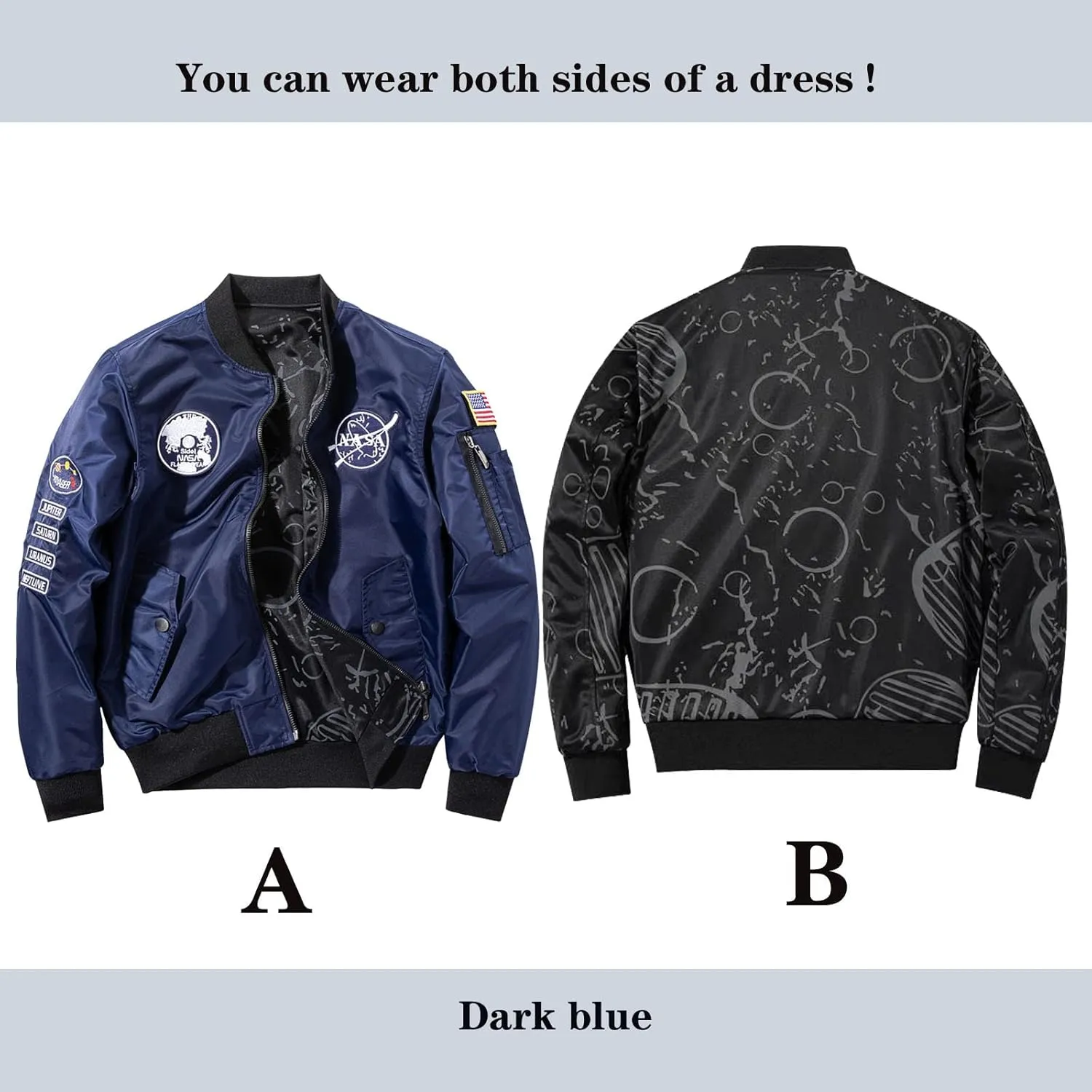 BXCNCKD Men's Flight Jacket - Double Sided Wear Plus Coat - Casual Jacket