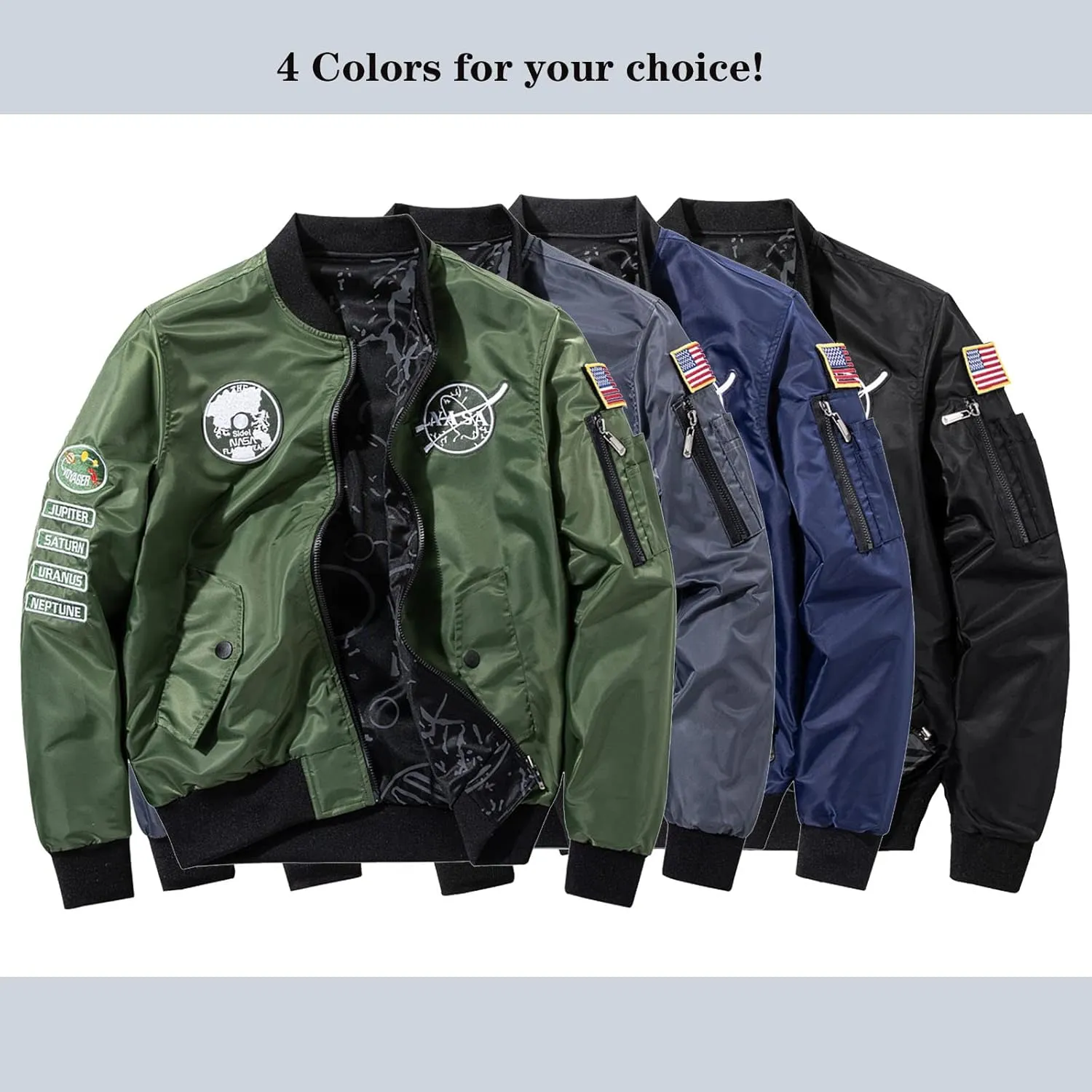 BXCNCKD Men's Flight Jacket - Double Sided Wear Plus Coat - Casual Jacket
