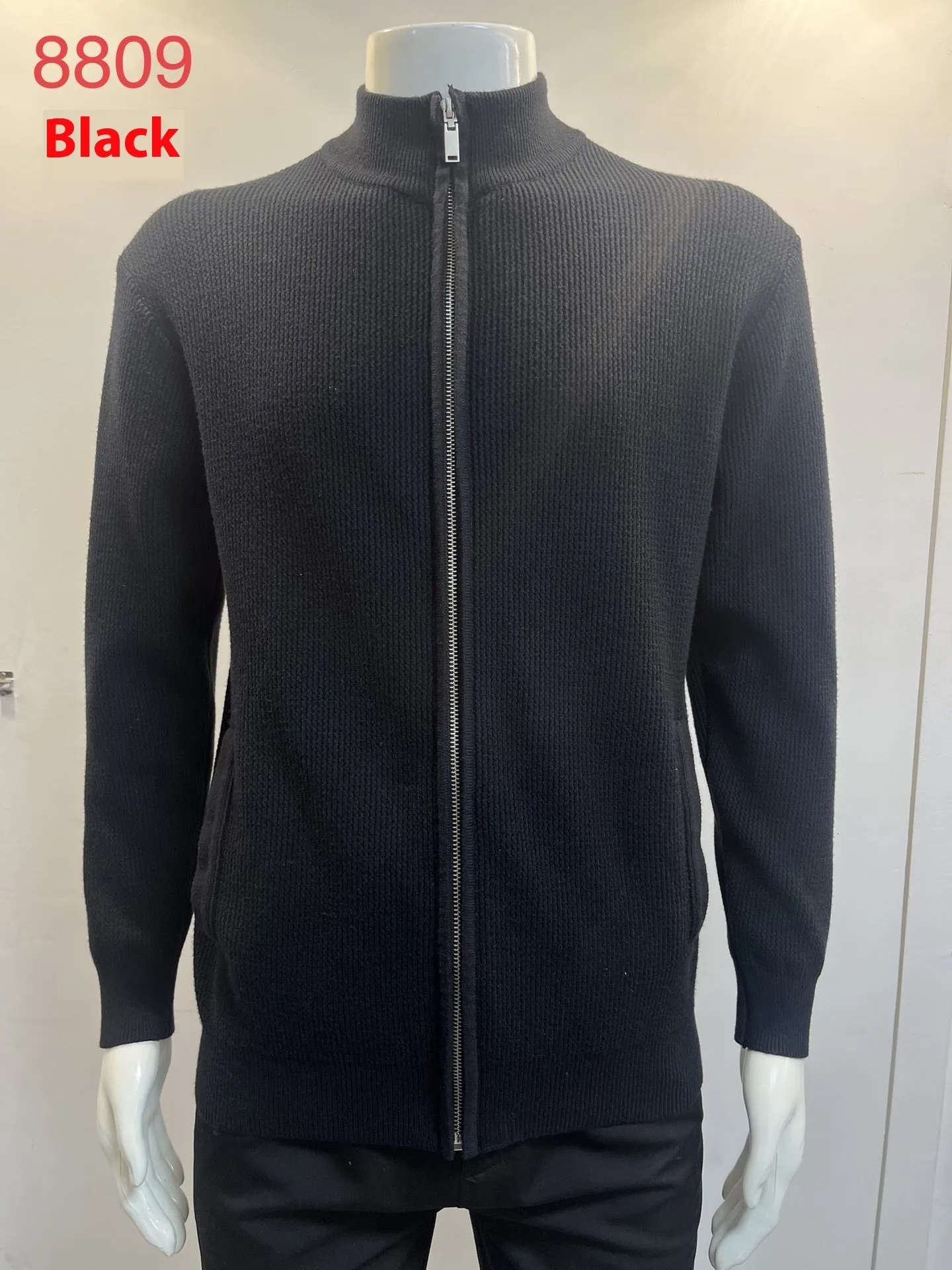 Cardigan Men's Sweater Zipper Solid Color Round Neck