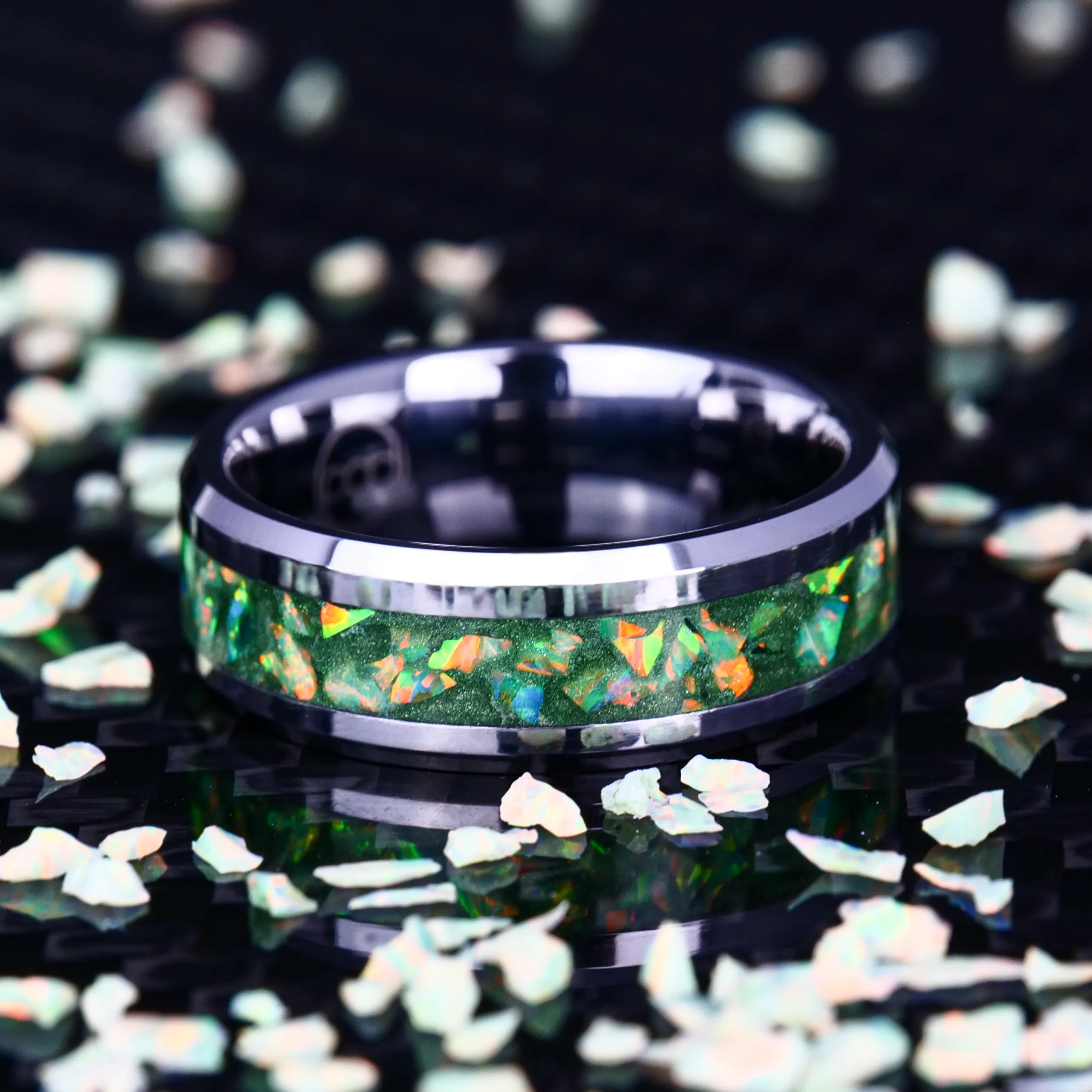 Citrus Green Opal Glowstone Ring on Tungsten