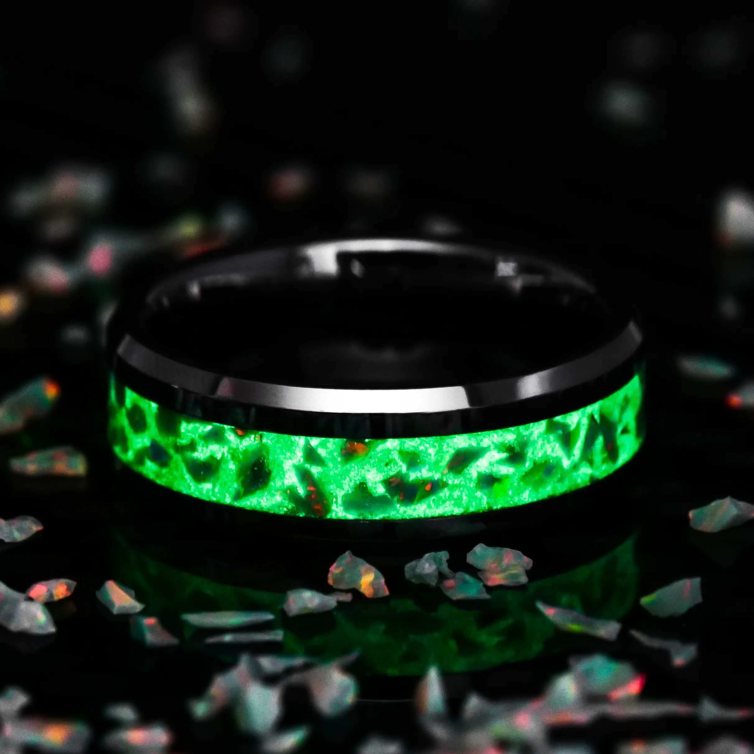 Citrus Green Opal Glowstone Ring on Tungsten