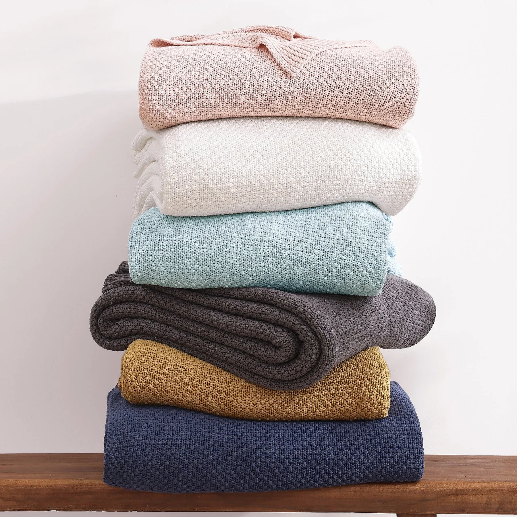 Cotton Knit Blanket - Light Blue