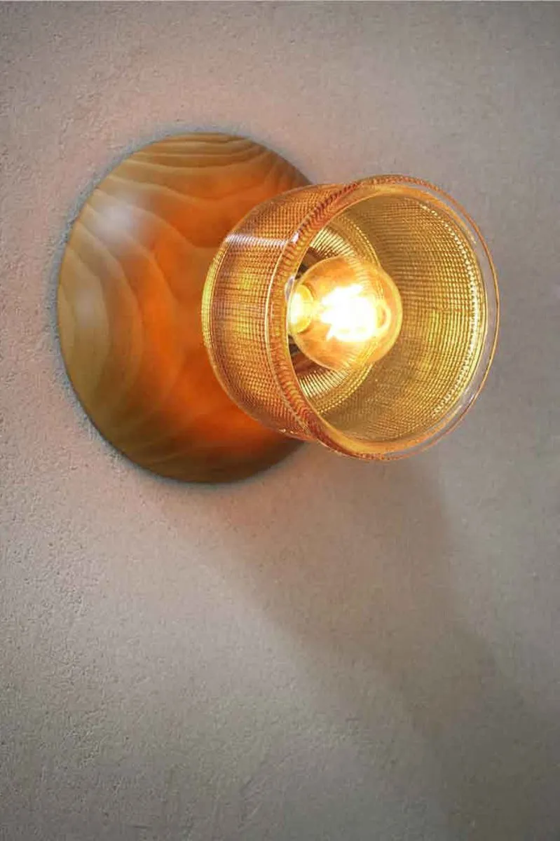 Crosshatch Glass Wood Wall Light