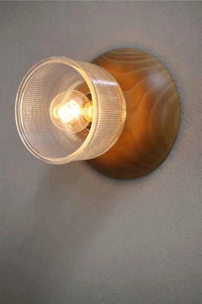 Crosshatch Glass Wood Wall Light