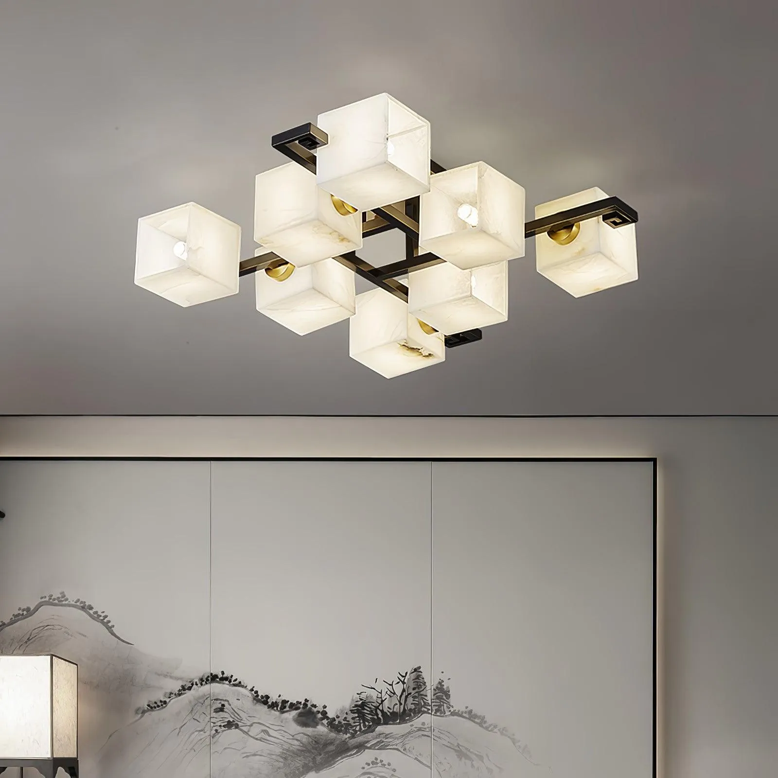 Cubist Alabaster Cluster Ceiling Lamp