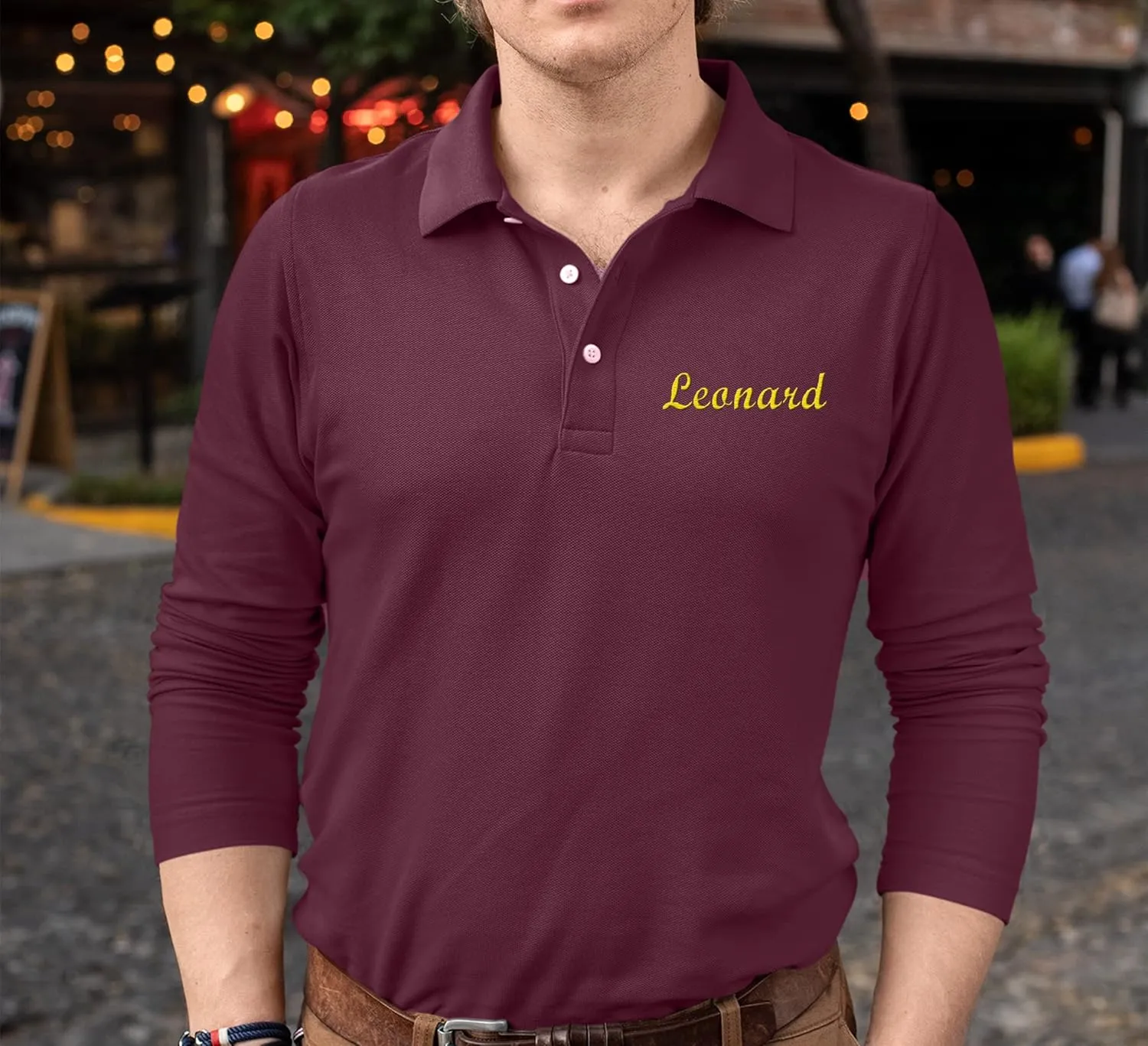 Custom Embroidered Long Sleeve Polo Shirts for Men Personalized Embroidery Text