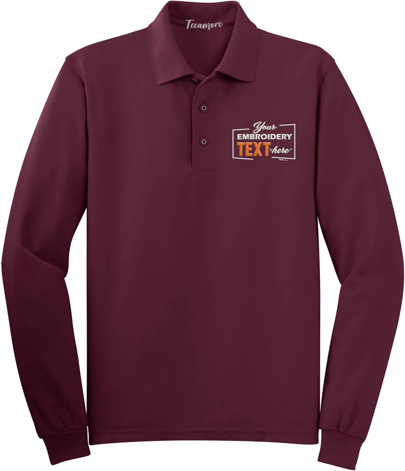 Custom Embroidered Long Sleeve Polo Shirts for Men Personalized Embroidery Text