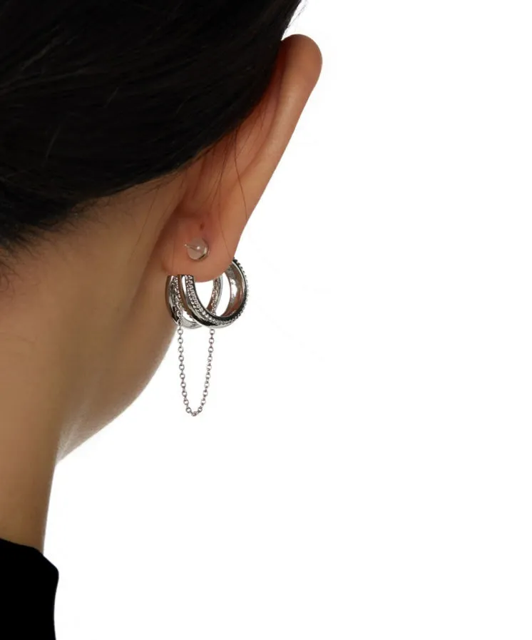 Double Hoop Earrings with Link Chain