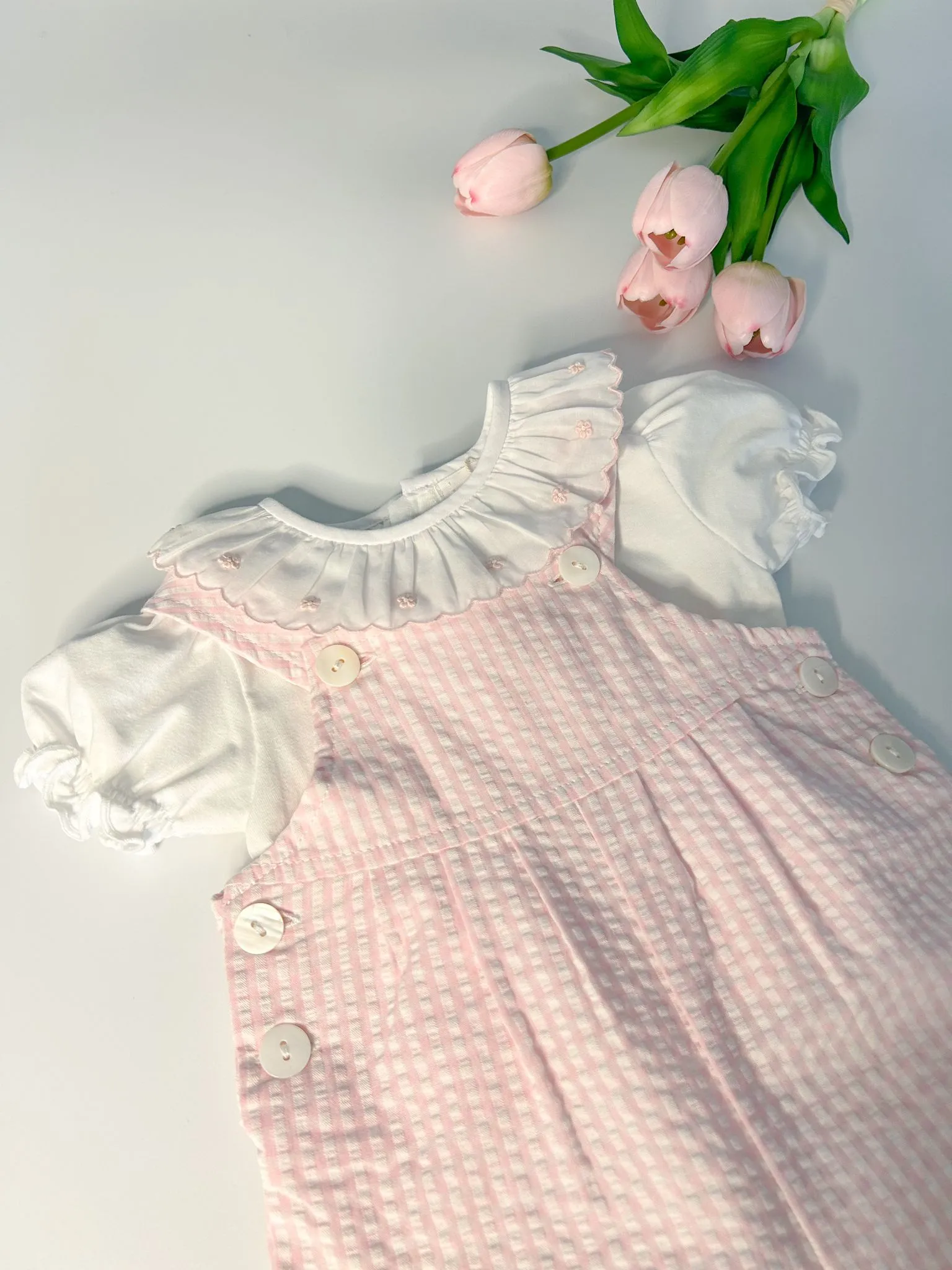 Dungarees Set - Pink Check