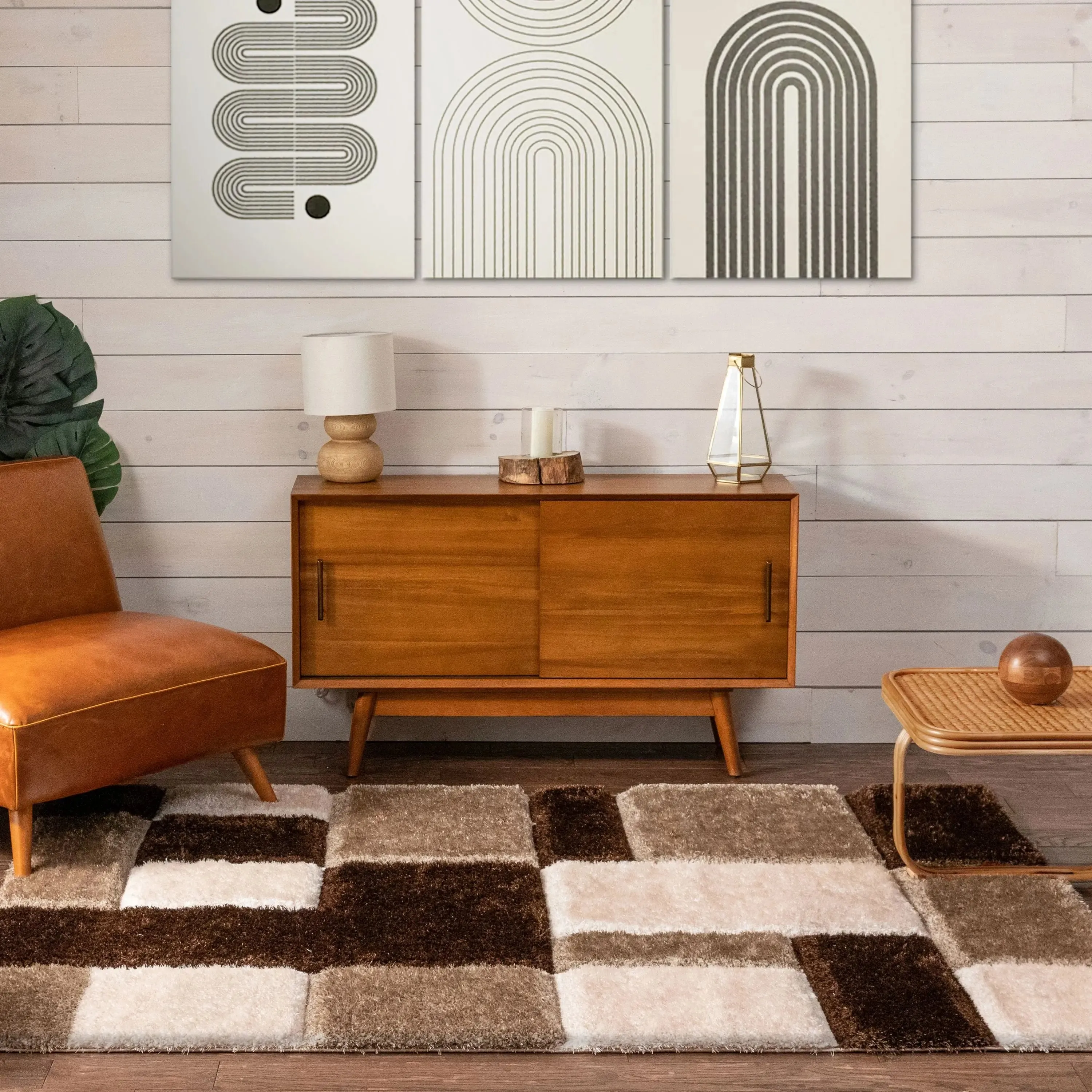 Escondido Brown Modern Geometric 3D Textured Shag Rug