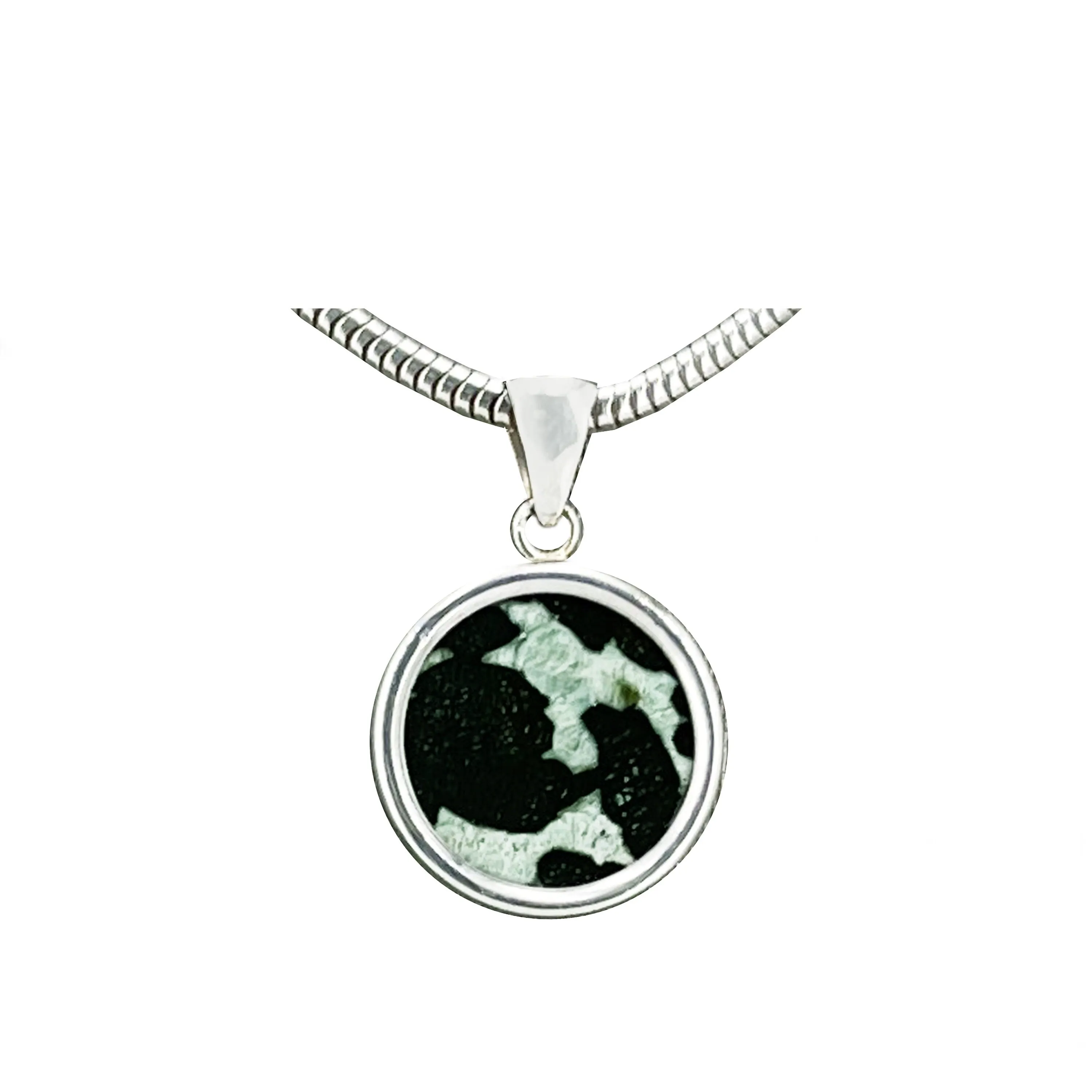 Fragment of Roman "Graphic" black Porphyry Marble Silver Pendant