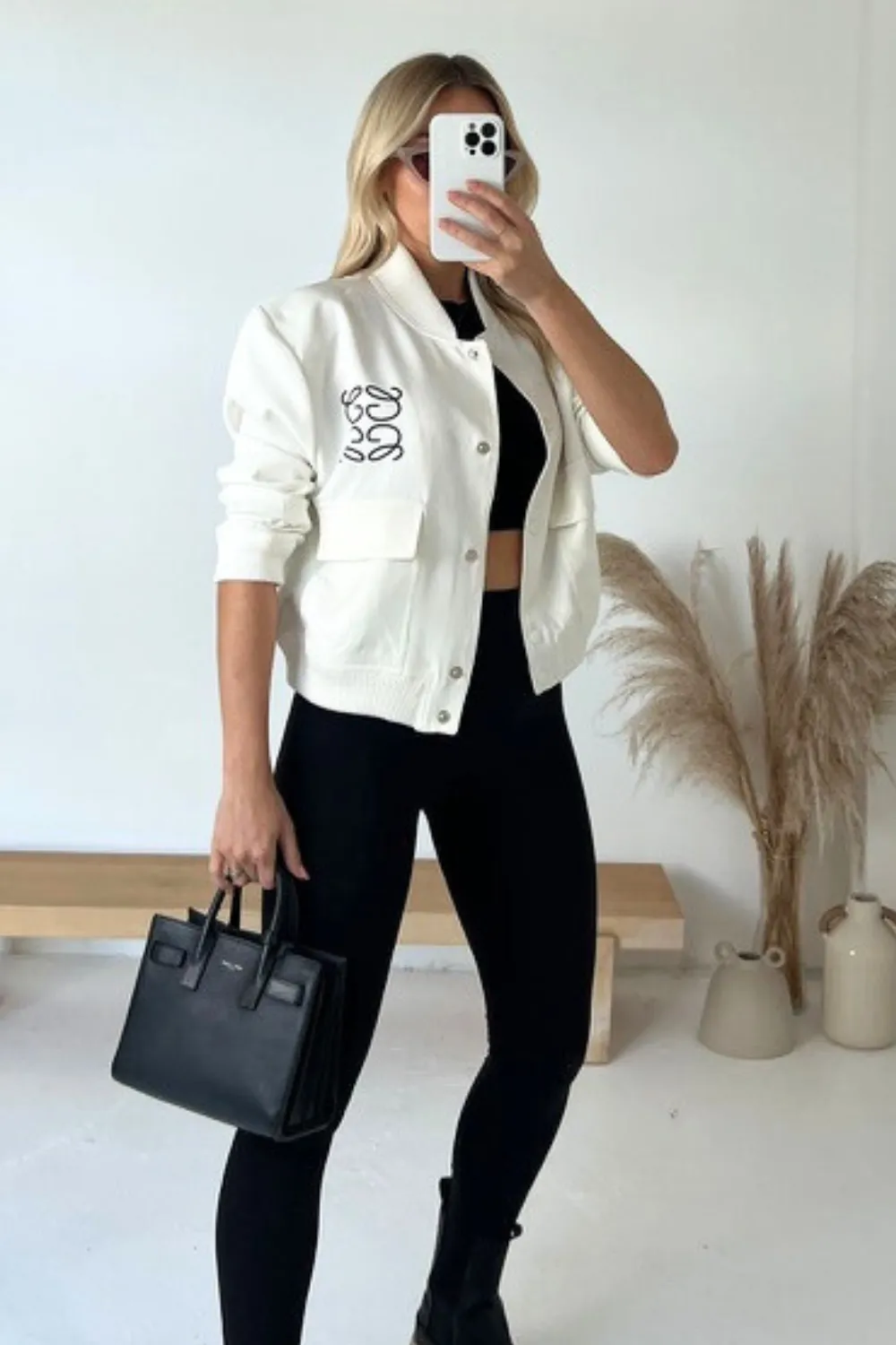 Gege white embroidered cargo bomber jacket