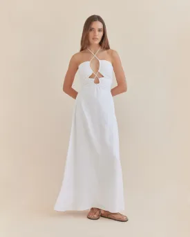 Gemma Linen Halterneck Dress - White