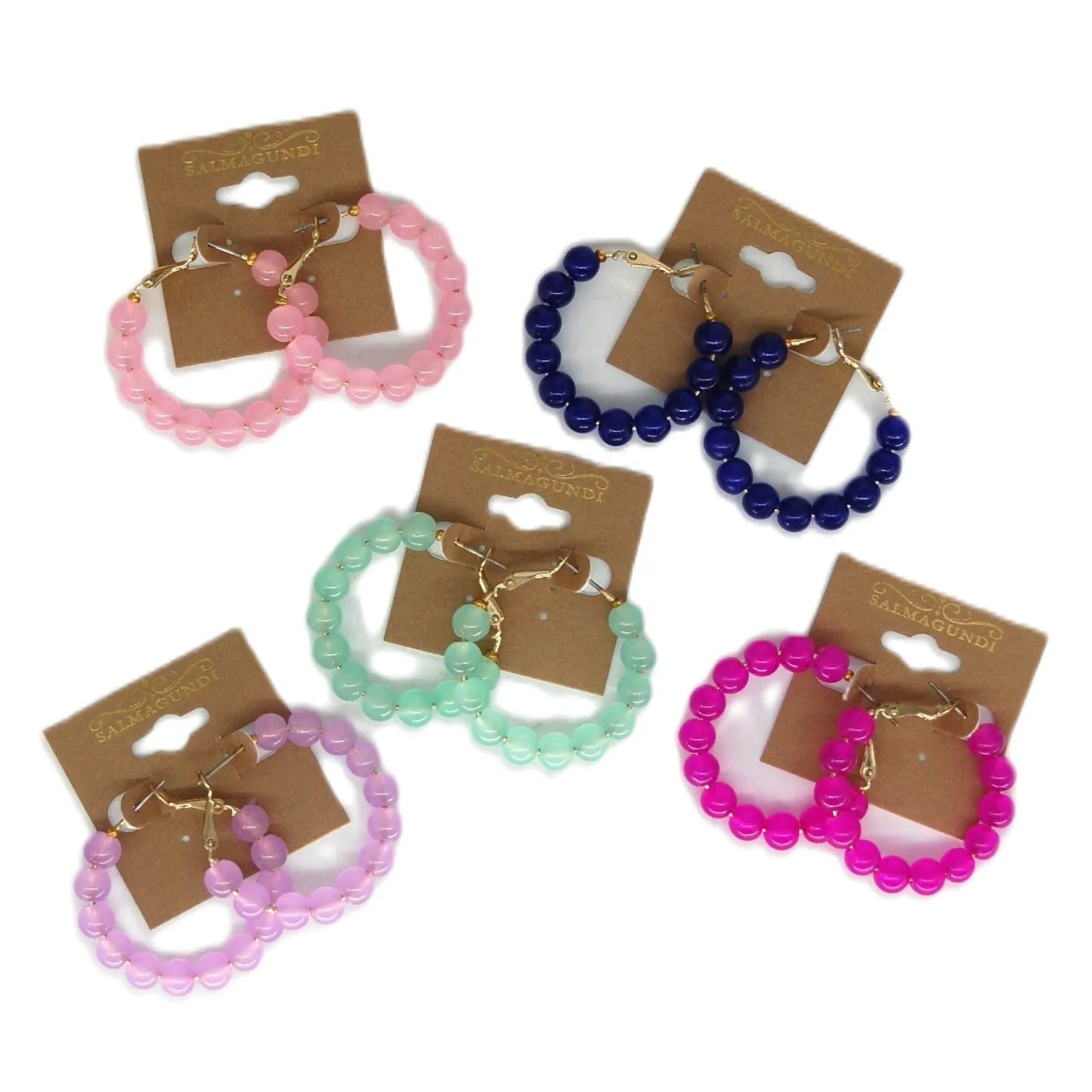 Glassy Bead Hoop Earrings, 1"