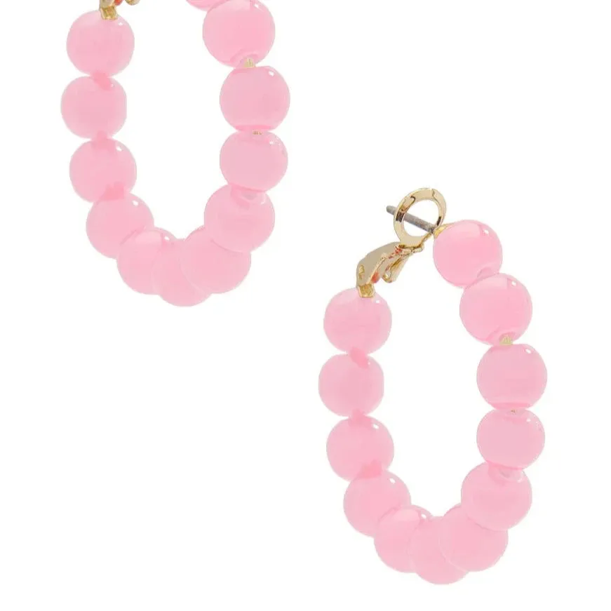 Glassy Bead Hoop Earrings, 1"