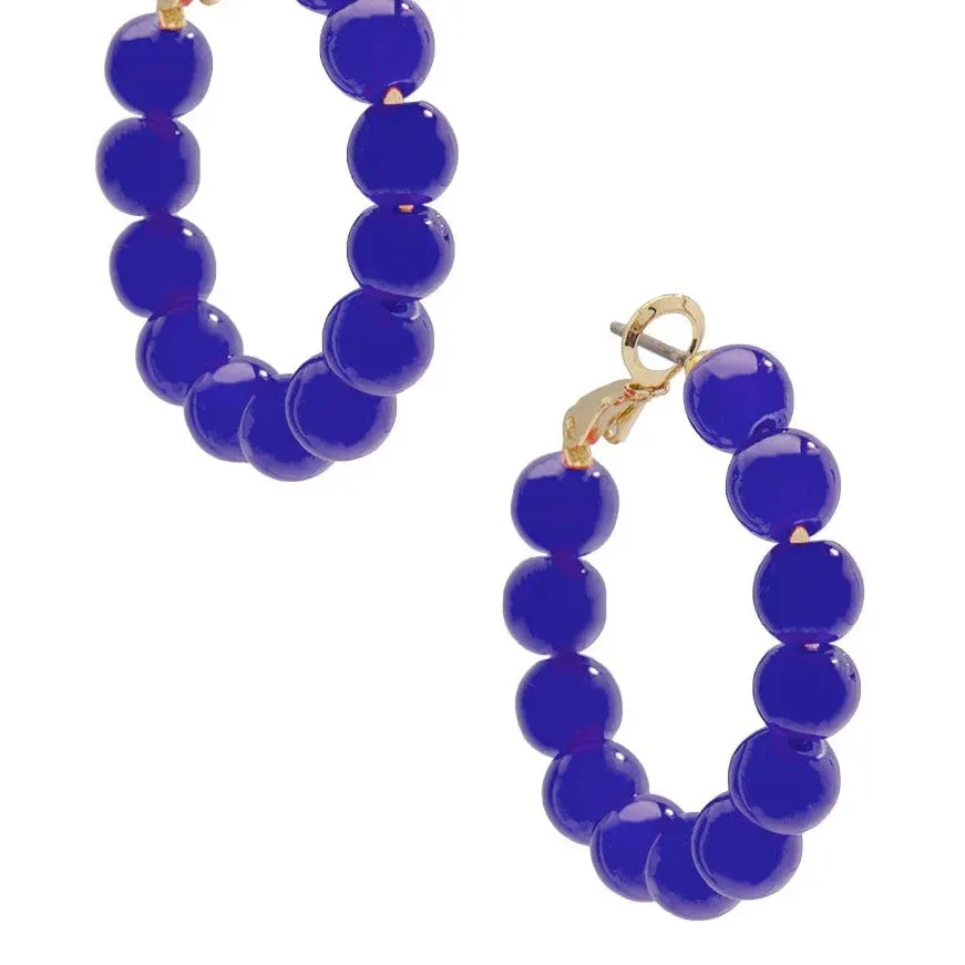 Glassy Bead Hoop Earrings, 1"