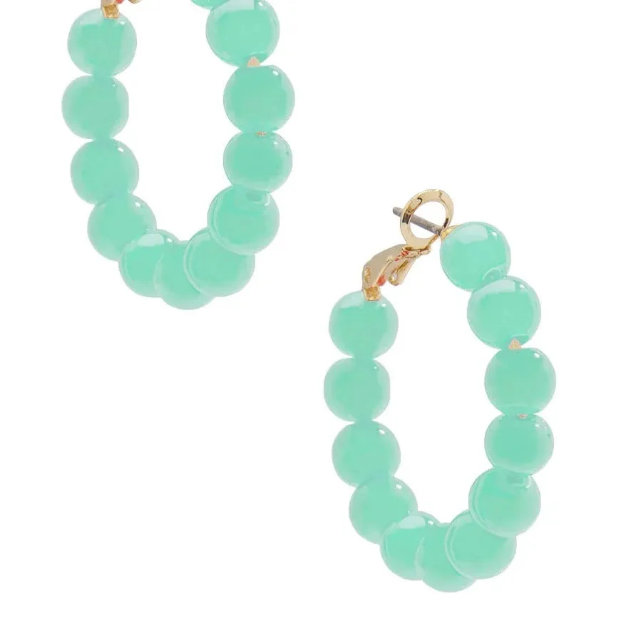 Glassy Bead Hoop Earrings, 1"