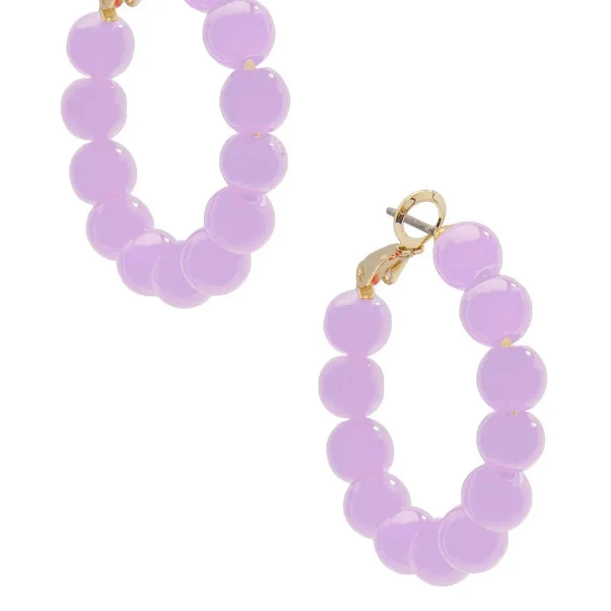 Glassy Bead Hoop Earrings, 1"
