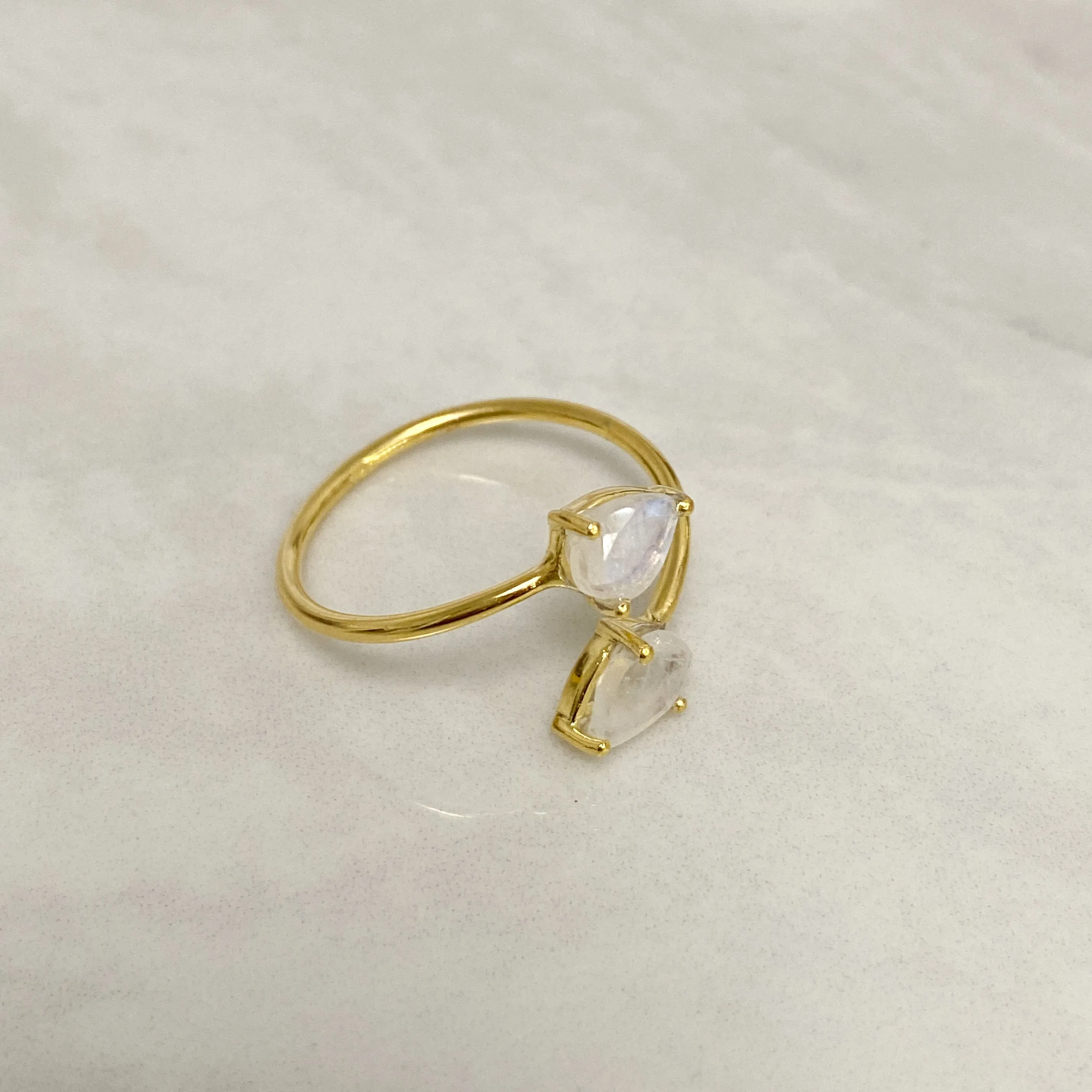 Gold Moonstone Crystal Teardrop Ring