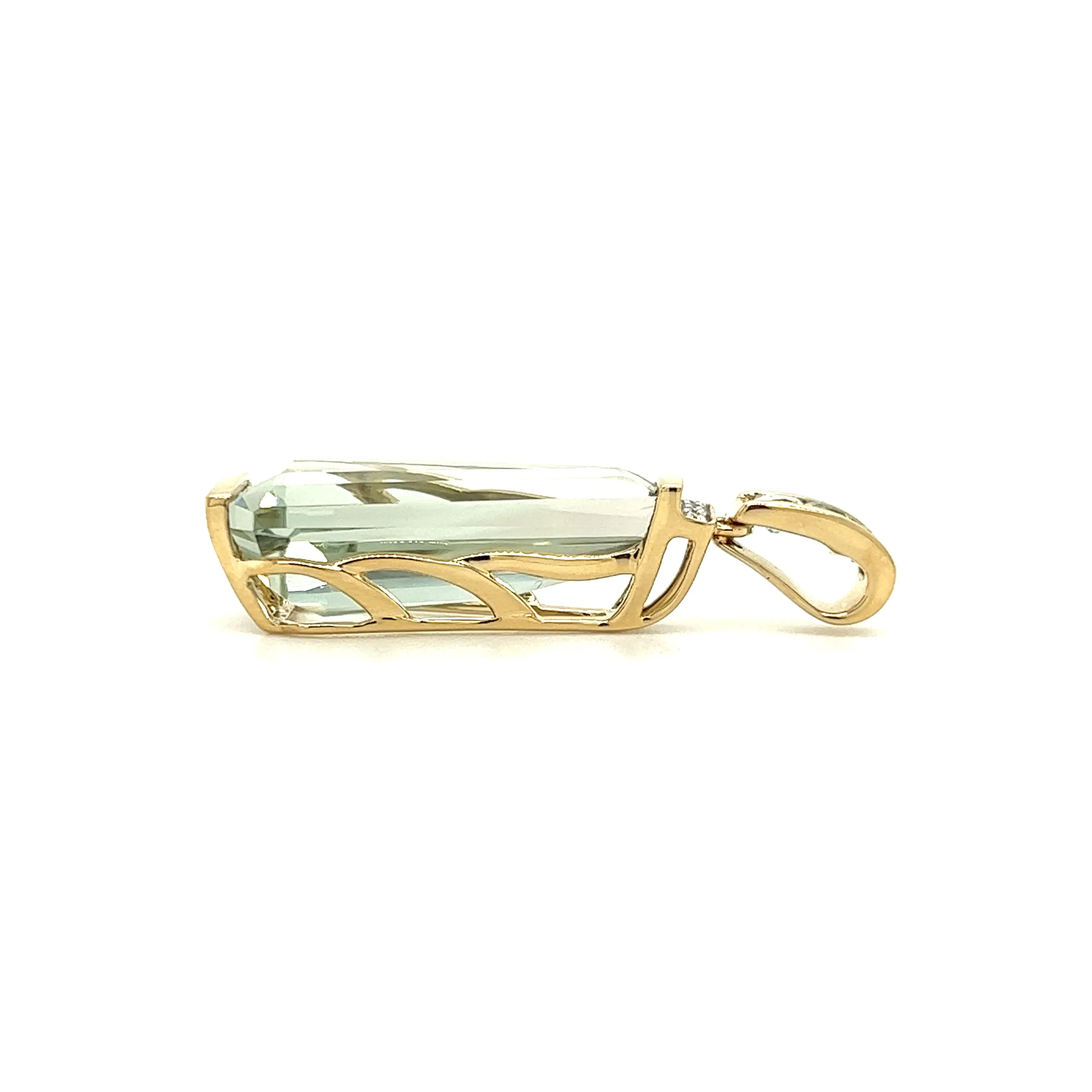 Green Amethyst Pendant with Blue Topaz and Diamond Accents in 14K Yellow Gold