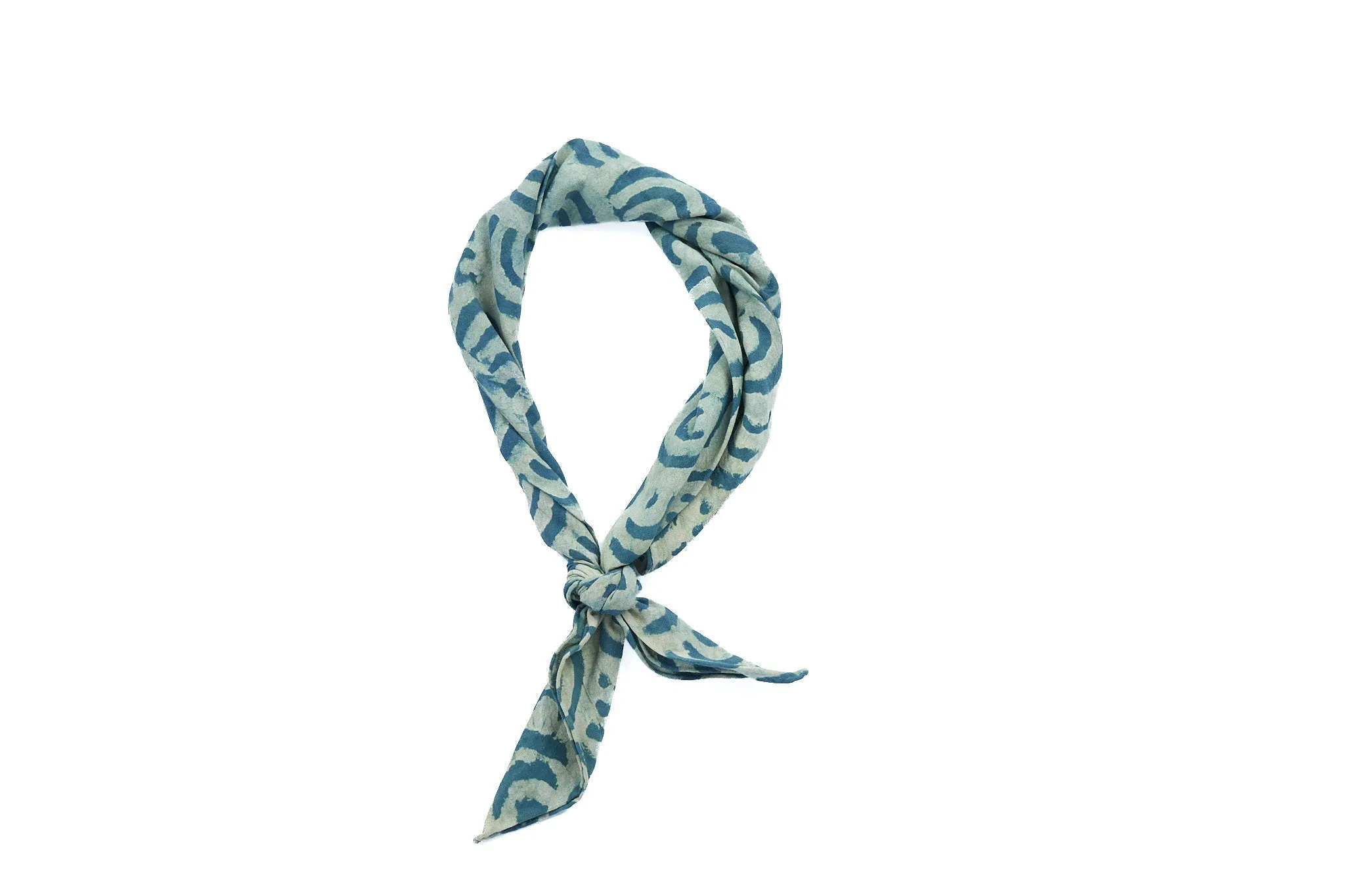 Green Wave Block Print Neckerchief