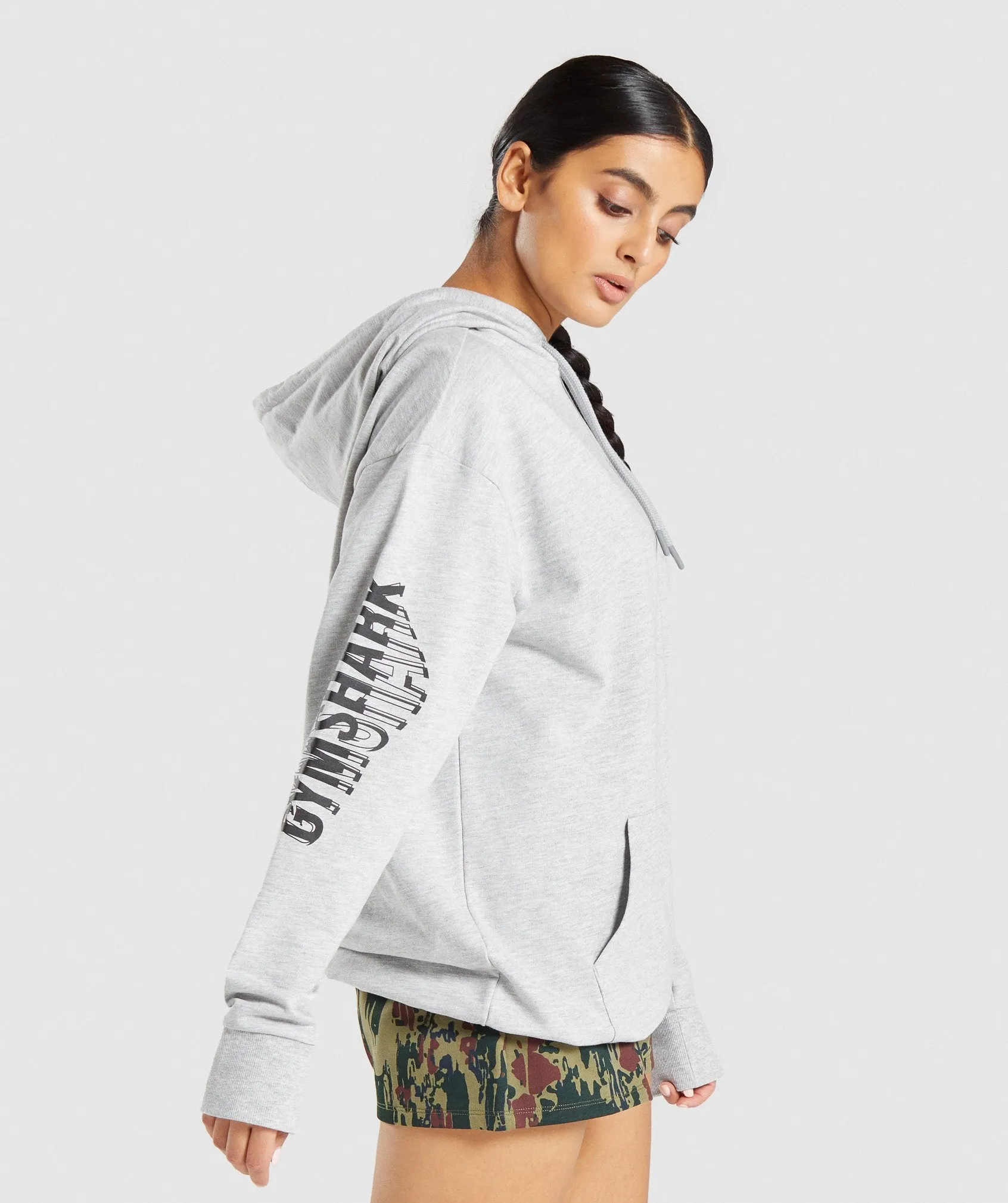 Gymshark Distort Graphic Hoodie - Light Grey Marl