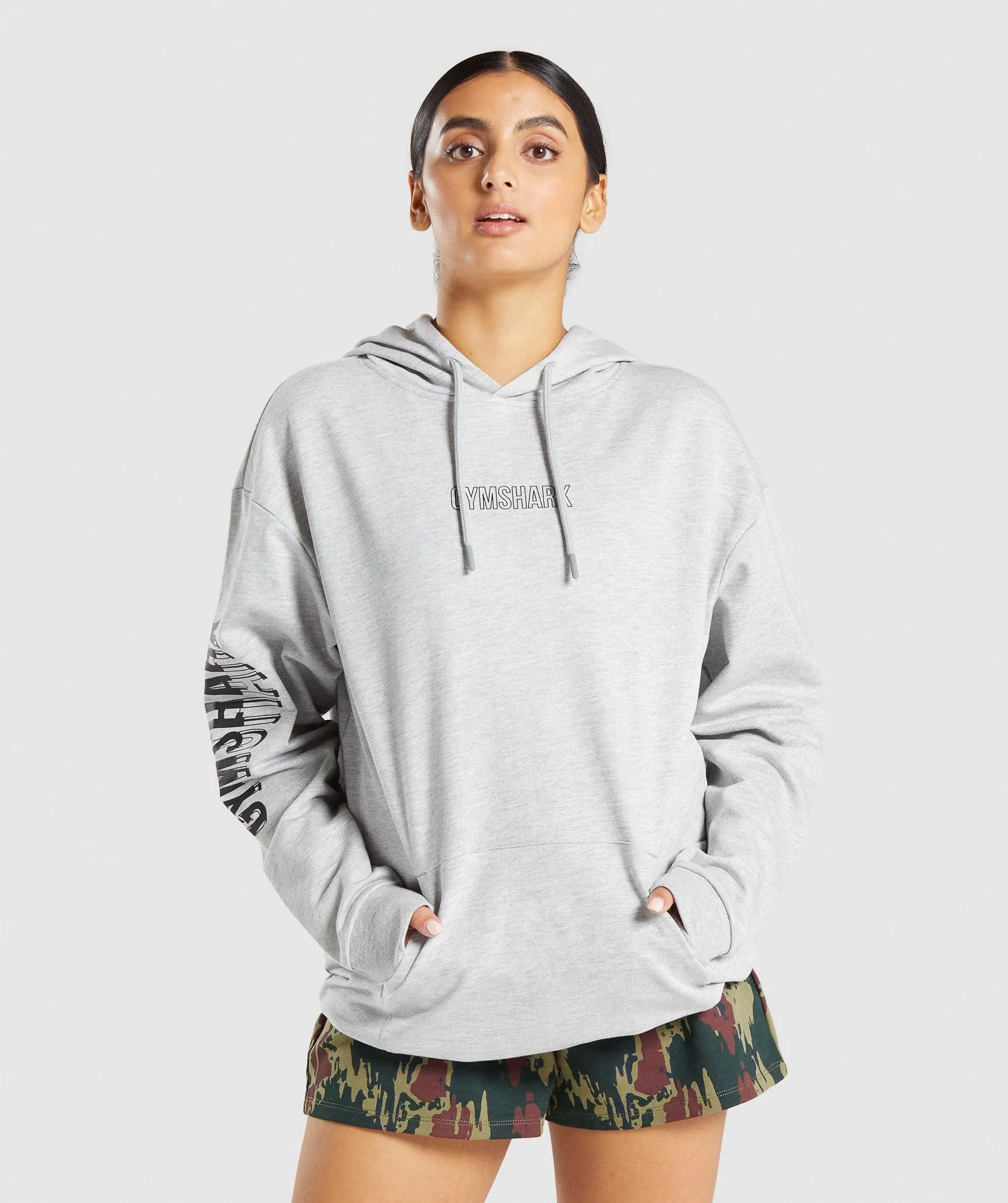 Gymshark Distort Graphic Hoodie - Light Grey Marl