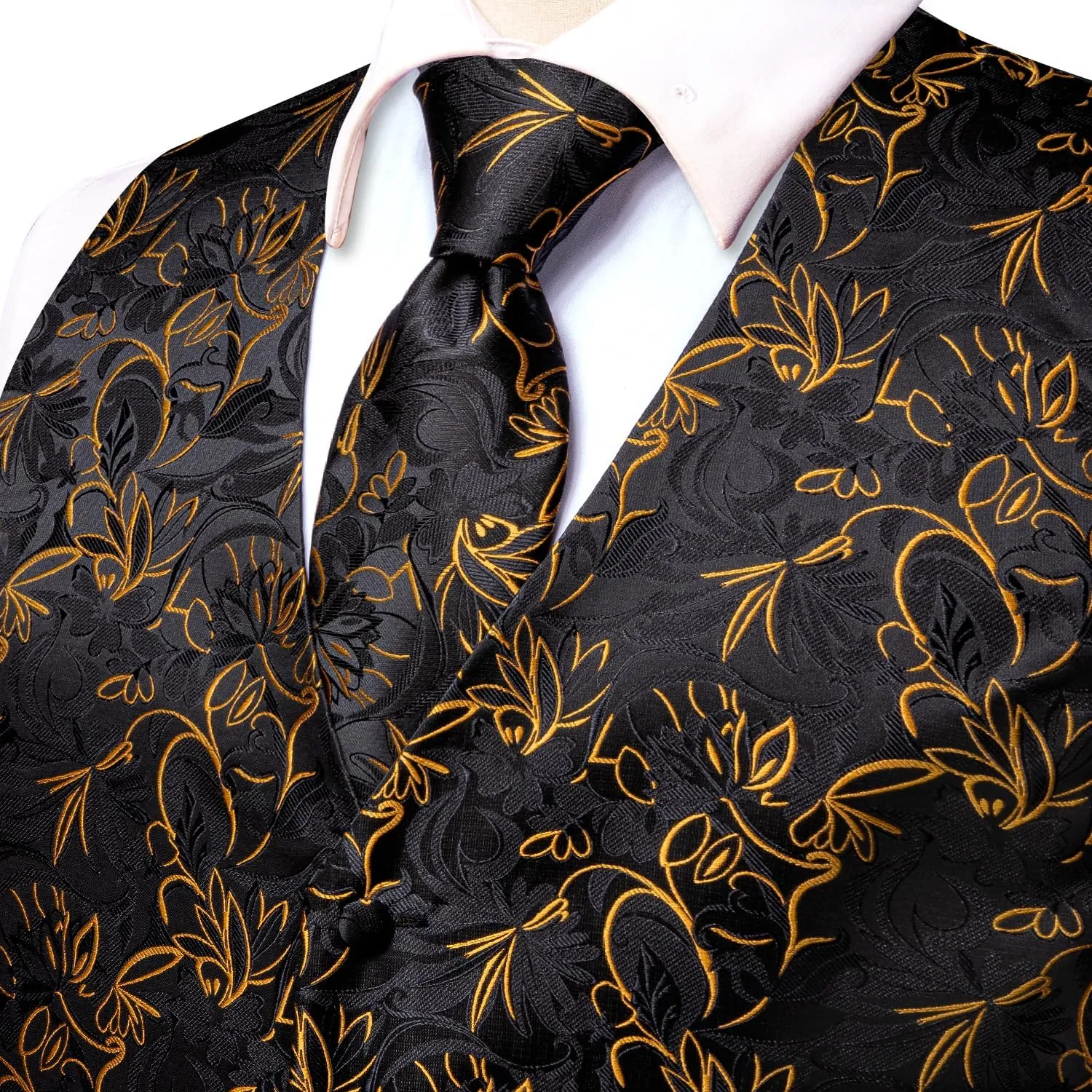 Hi-Tie Mens Suit Vest Tie set Classic Waistcoat and Necktie Handkerchief Cufflinks Suit Wedding Party