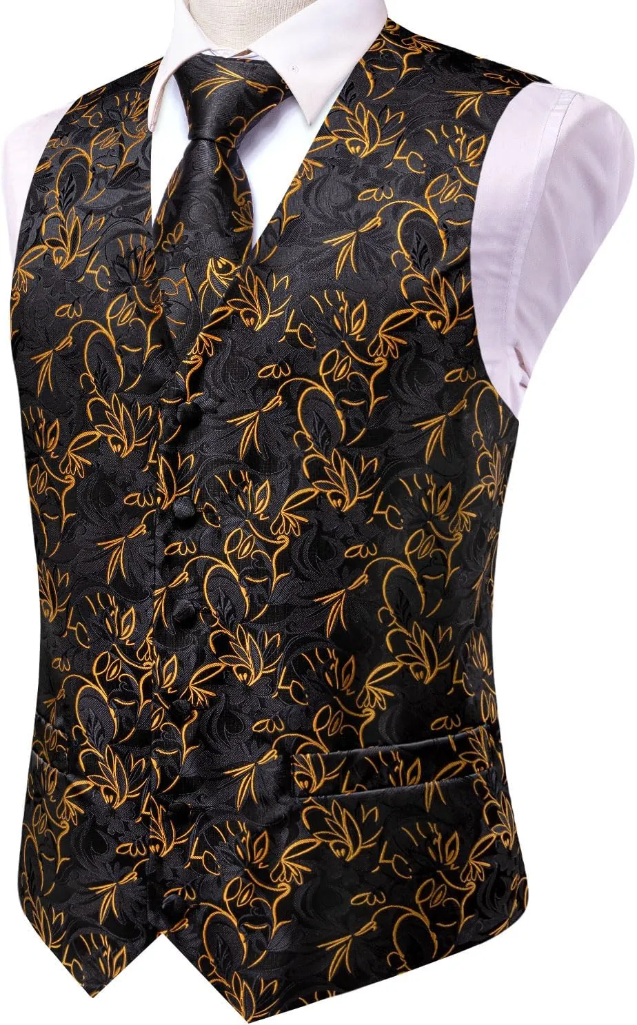 Hi-Tie Mens Suit Vest Tie set Classic Waistcoat and Necktie Handkerchief Cufflinks Suit Wedding Party