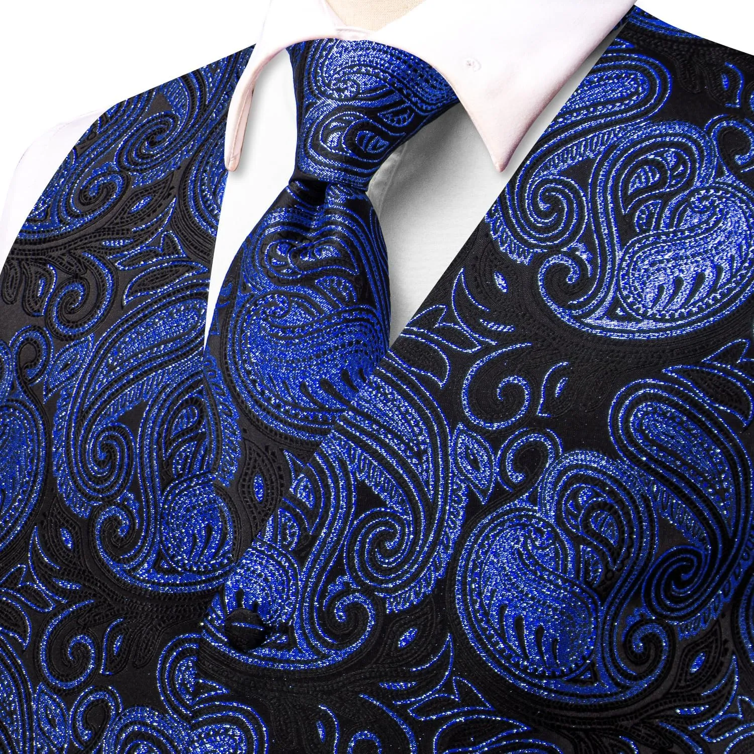 Hi-Tie Mens Suit Vest Tie set Classic Waistcoat and Necktie Handkerchief Cufflinks Suit Wedding Party