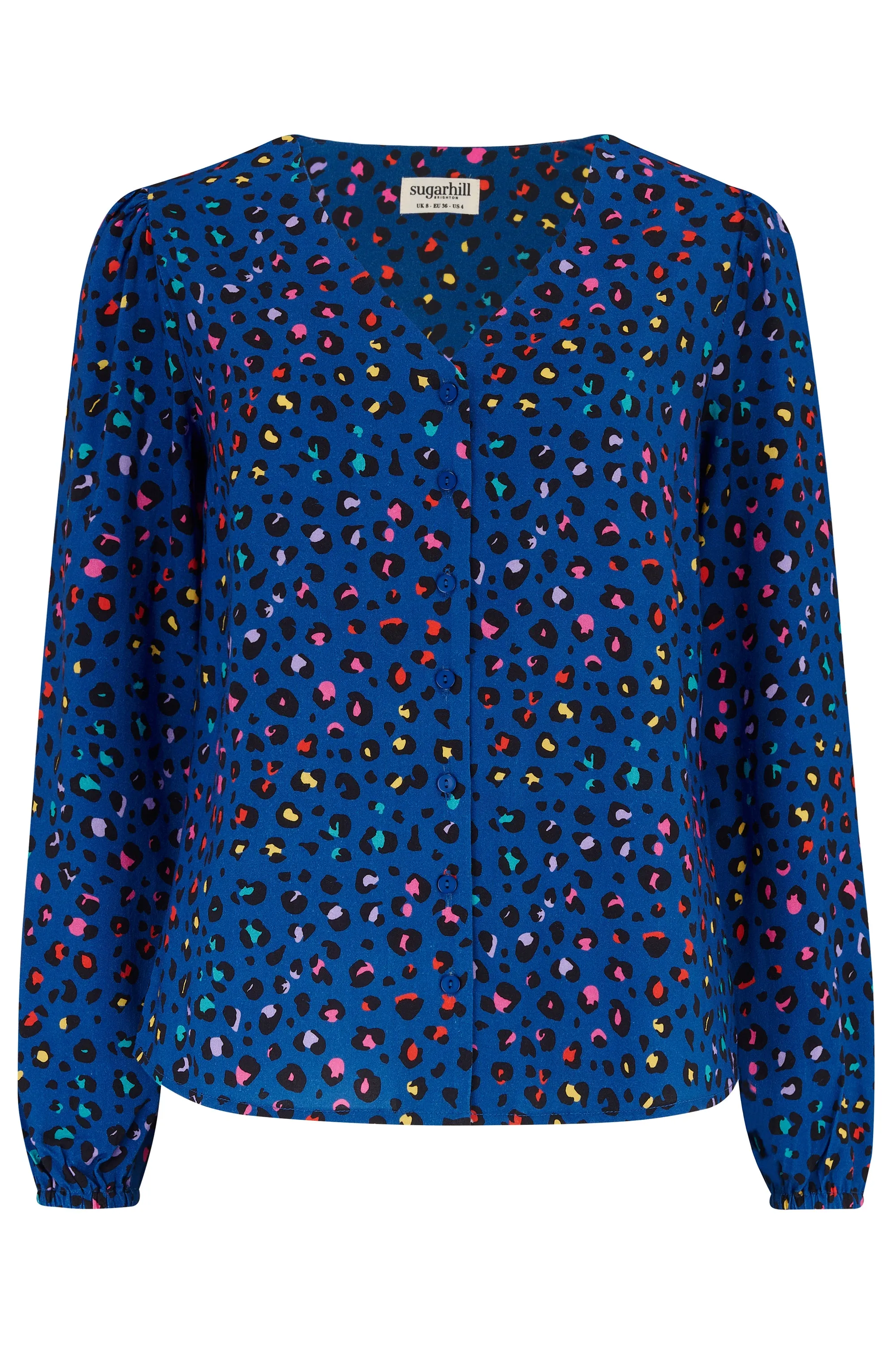 Imelda Blouse - Light Navy, Rainbow Leopard