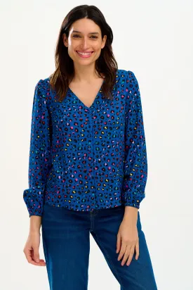 Imelda Blouse - Light Navy, Rainbow Leopard