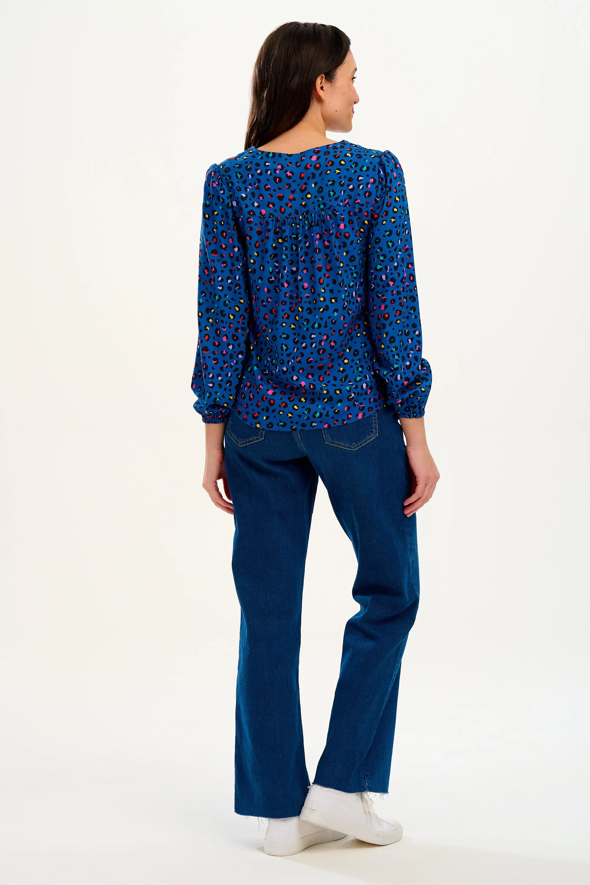 Imelda Blouse - Light Navy, Rainbow Leopard