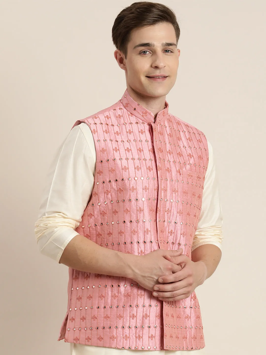 Jashvi Men's Onion Pink Ethnic Jacket
