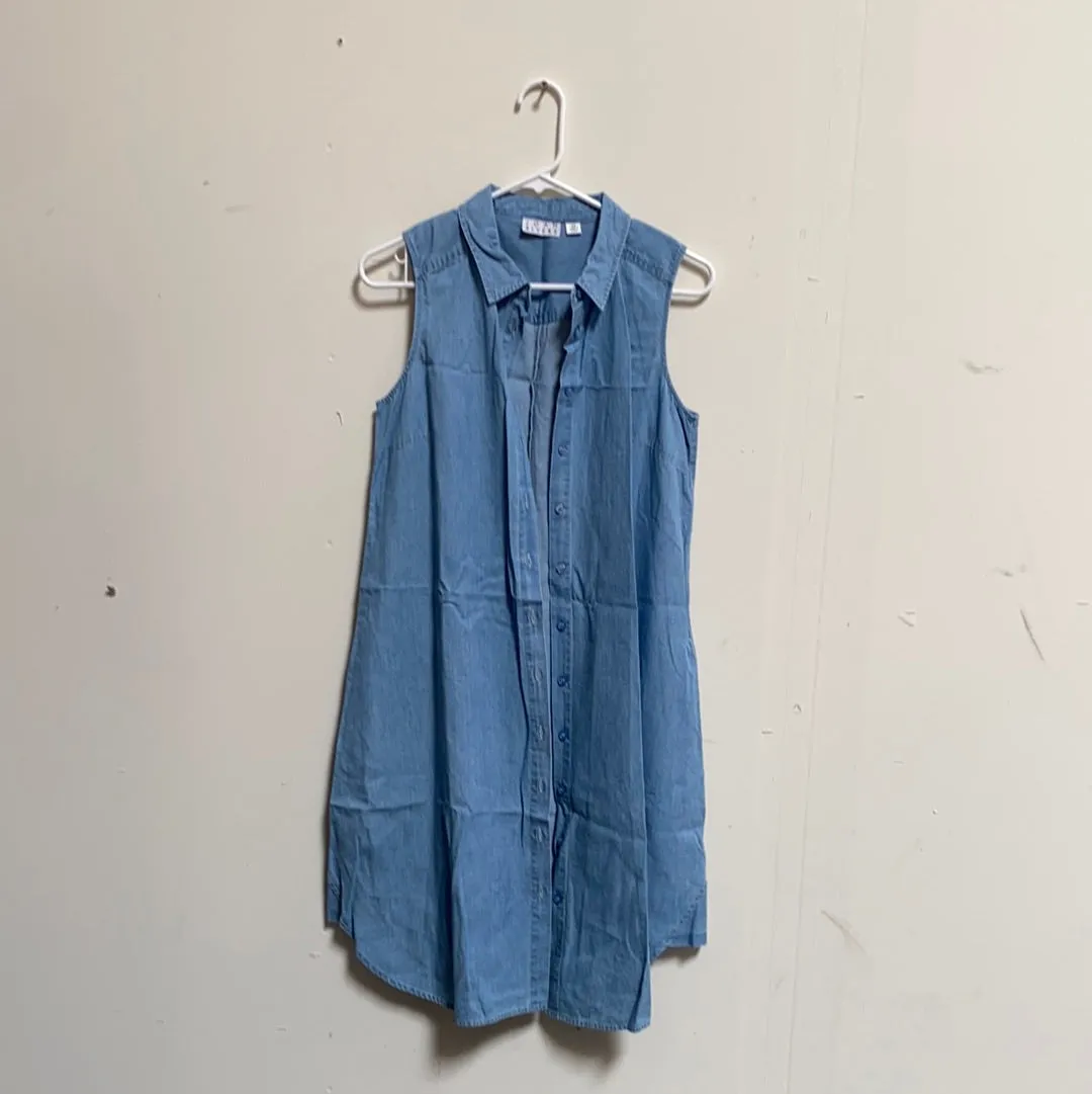 Joan Rivers Sleeveless Denim Shirt Dress Chambray, Size X-Small