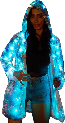 LED Light up Sequin Jacket For Women Flash Sparkly Coat Led Rave Costume Festival Outfits Great For Parties Halloween