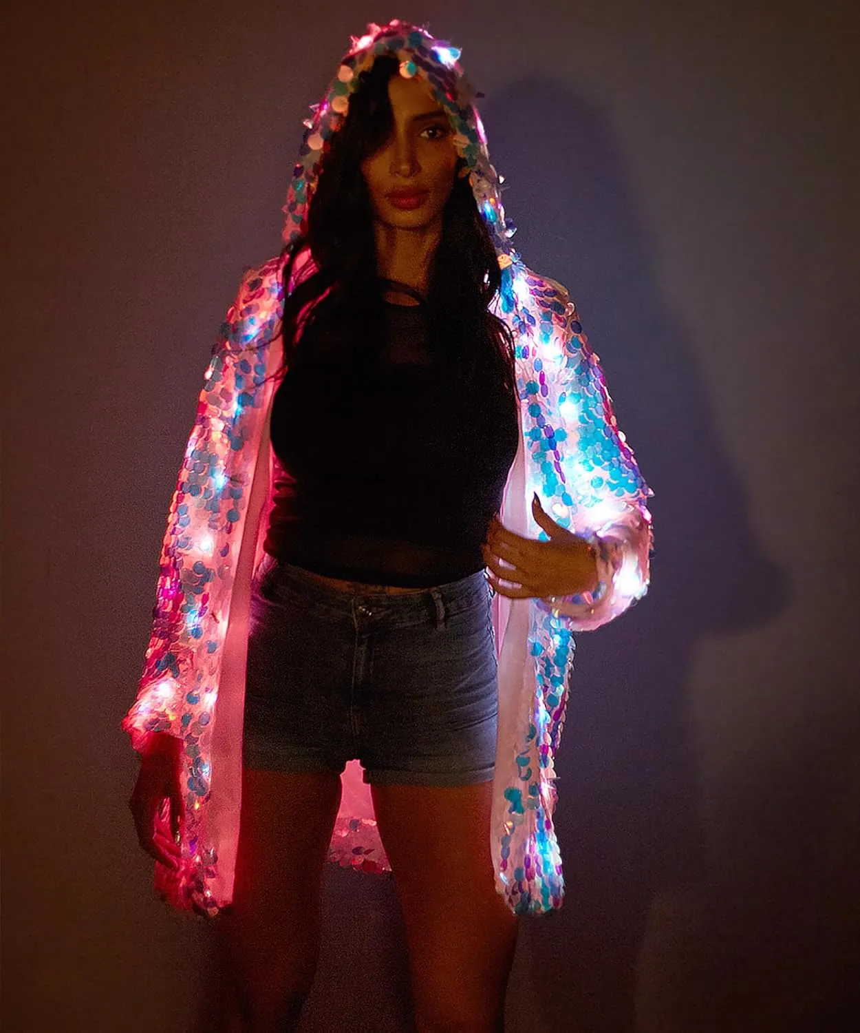 LED Light up Sequin Jacket For Women Flash Sparkly Coat Led Rave Costume Festival Outfits Great For Parties Halloween